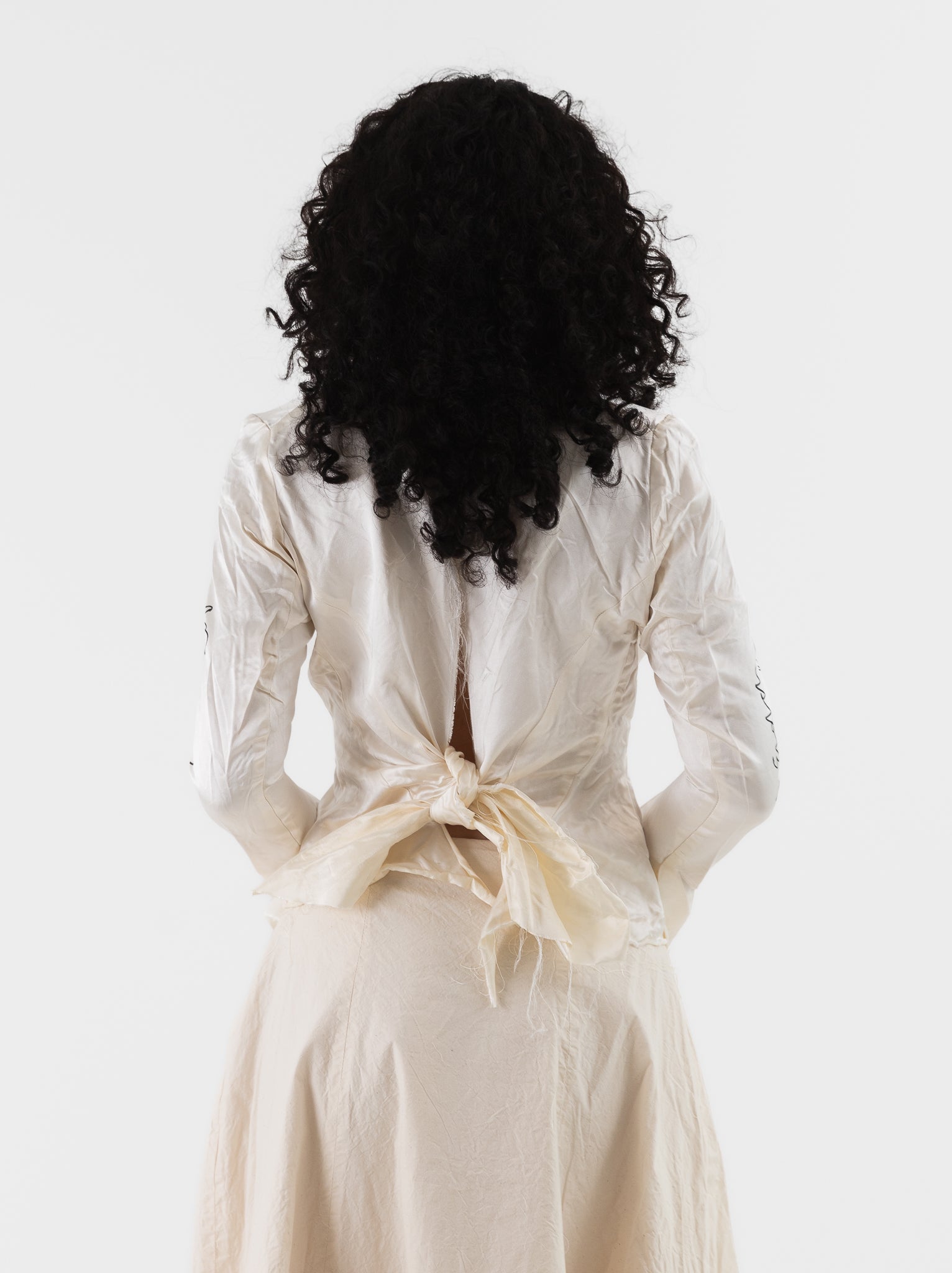 Elena Dawson Graffiti Knot Top in Cream Satin - ELENA DAWSON at Worthwhile - shop TOP