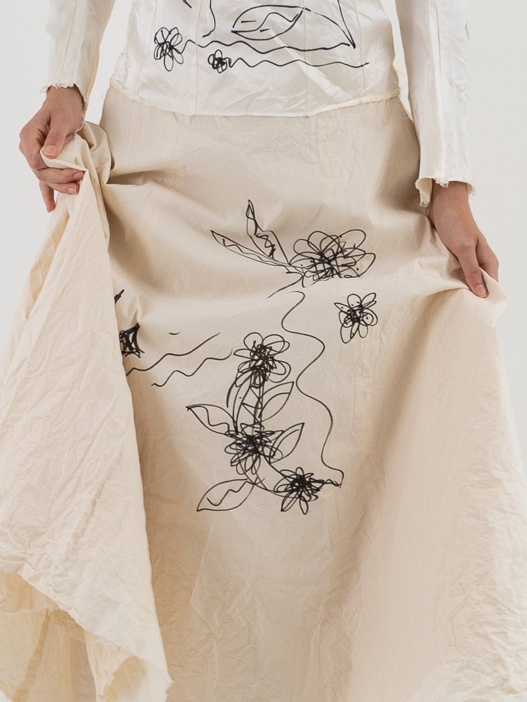 Elena Dawson Scribble Tea Skirt in Cream Cambric - ELENA DAWSON at Worthwhile - shop SKIRT