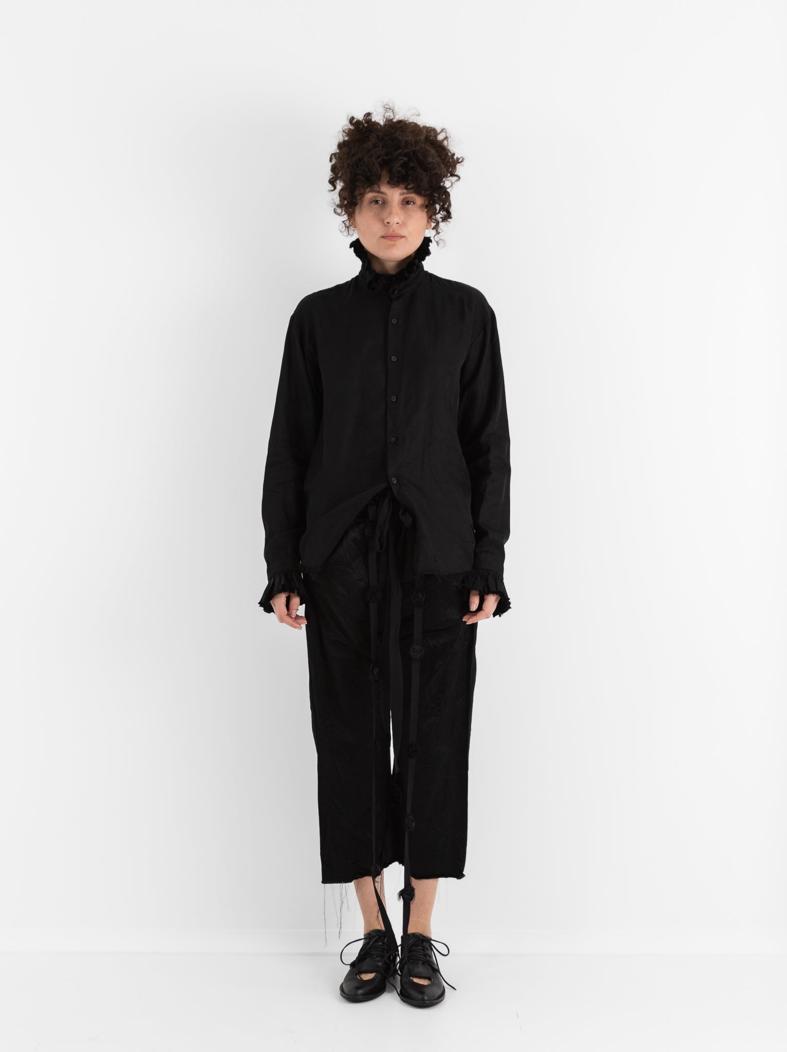 Elena Dawson Drawstring Trouser with Rosebud Ties, Black - ELENA DAWSON at Worthwhile - shop PANT