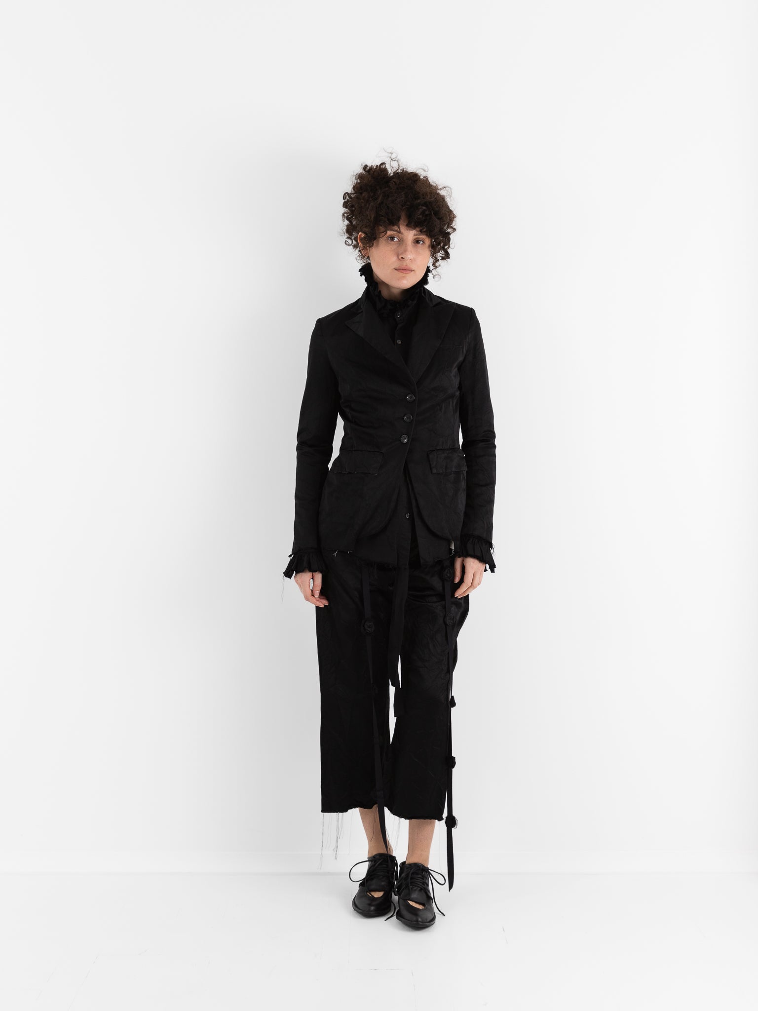 Elena Dawson Drawstring Trouser with Rosebud Ties, Black - ELENA DAWSON at Worthwhile - shop PANT