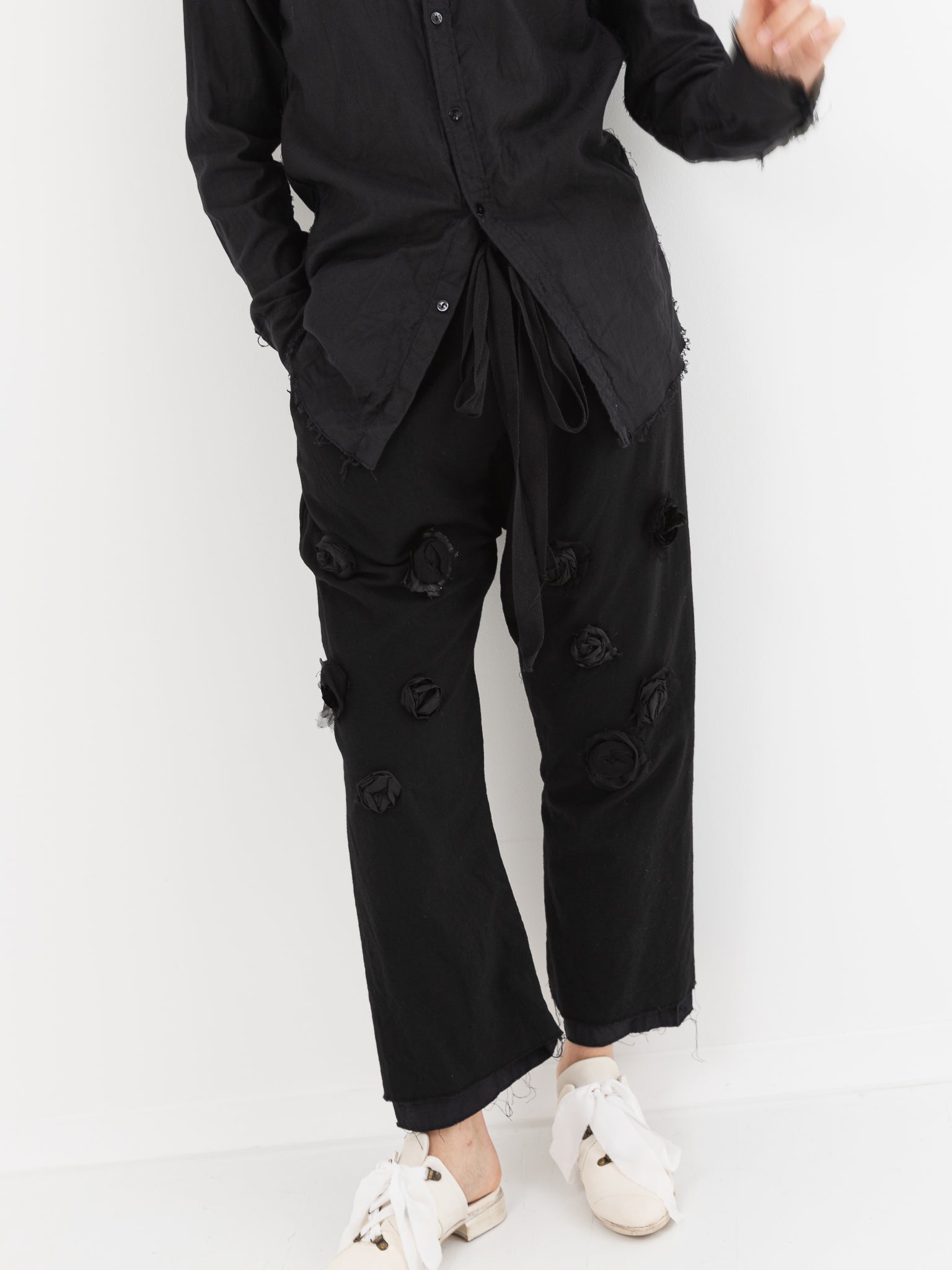 Elena Dawson Rosebud Pant in Black with Rosebuds - Worthwhile, Inc.
