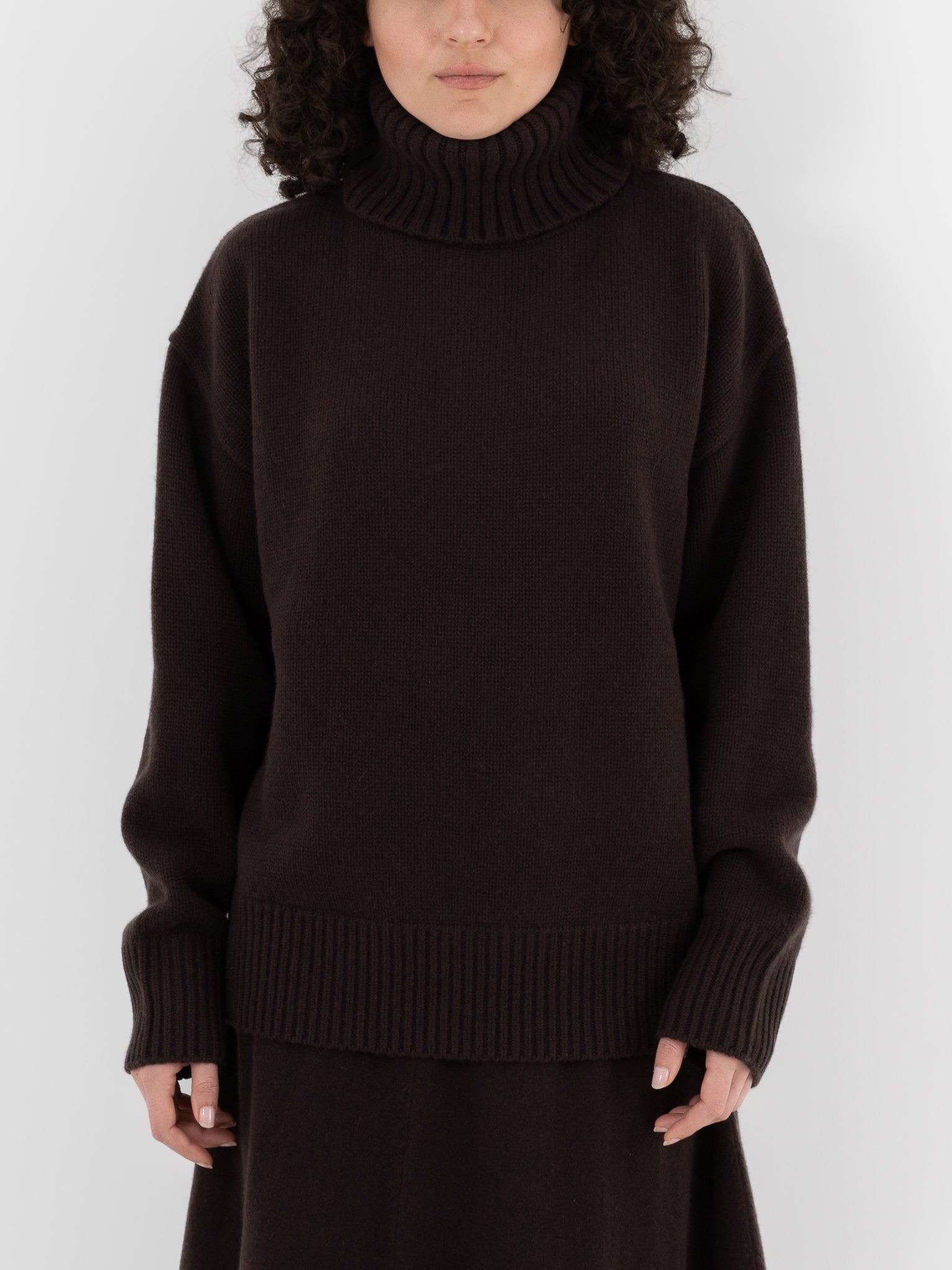 Extreme Cashmere n°20 Oversize Xtra Turtleneck in Dark Brown - EXTREME CASHMERE at Worthwhile - shop SWEATER