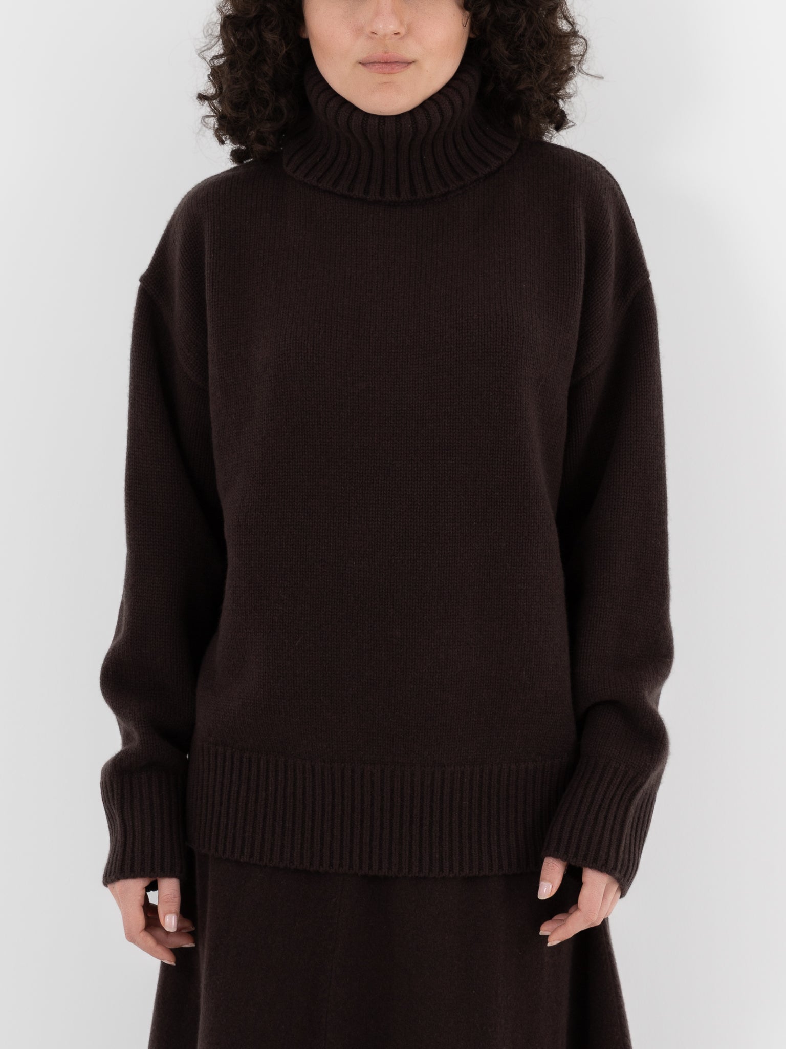 Extreme Cashmere n°20 Oversize Xtra Turtleneck in Dark Brown - EXTREME CASHMERE at Worthwhile - shop SWEATER