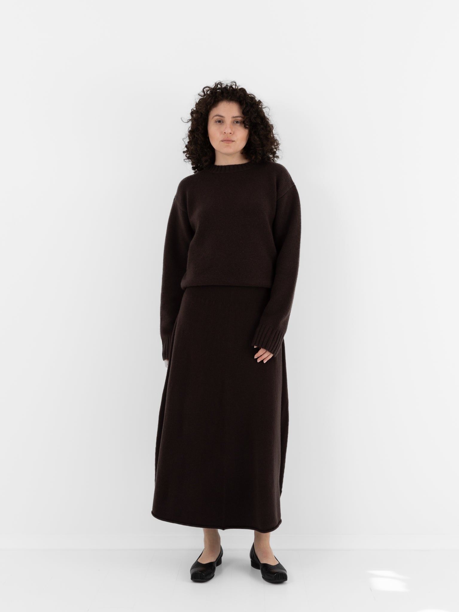 Extreme Cashmere n°388 Ease Skirt in Dark Brown - EXTREME CASHMERE at Worthwhile - shop SKIRT