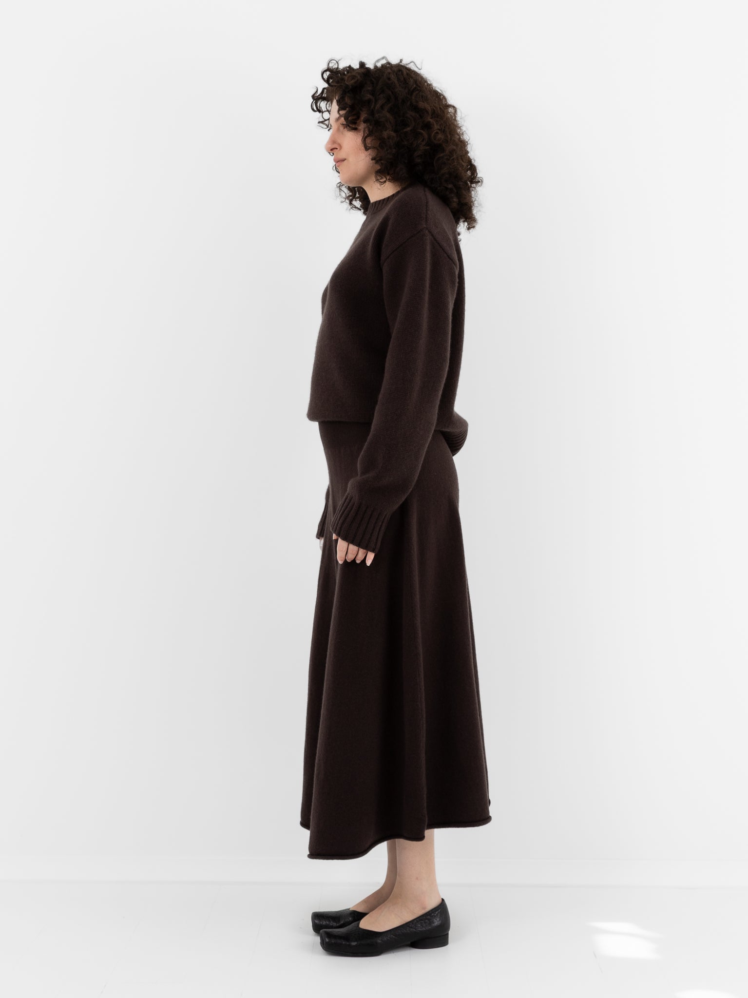 Extreme Cashmere n°388 Ease Skirt in Dark Brown - EXTREME CASHMERE at Worthwhile - shop SKIRT