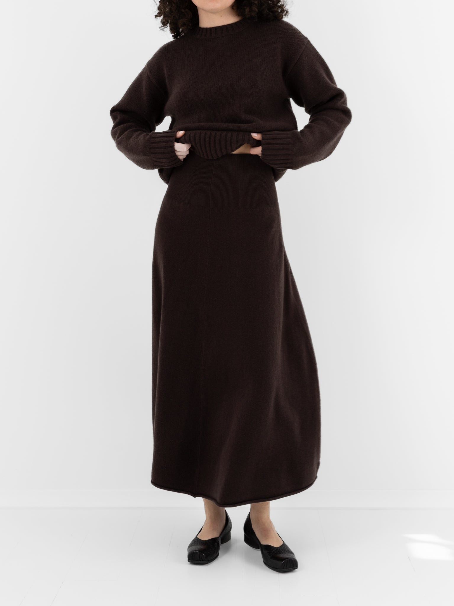 Extreme Cashmere n°388 Ease Skirt in Dark Brown - EXTREME CASHMERE at Worthwhile - shop SKIRT