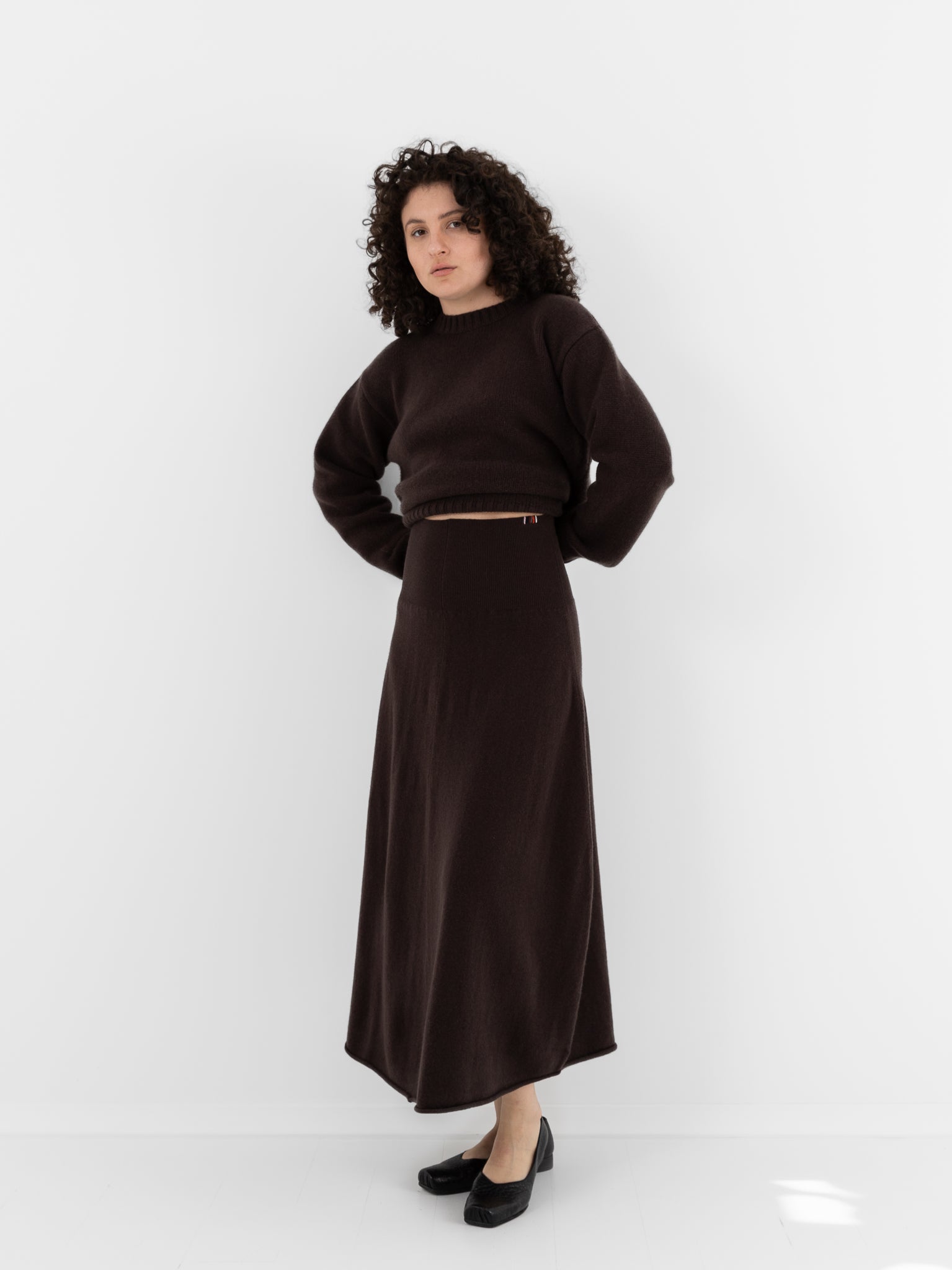 Extreme Cashmere n°388 Ease Skirt in Dark Brown - EXTREME CASHMERE at Worthwhile - shop SKIRT