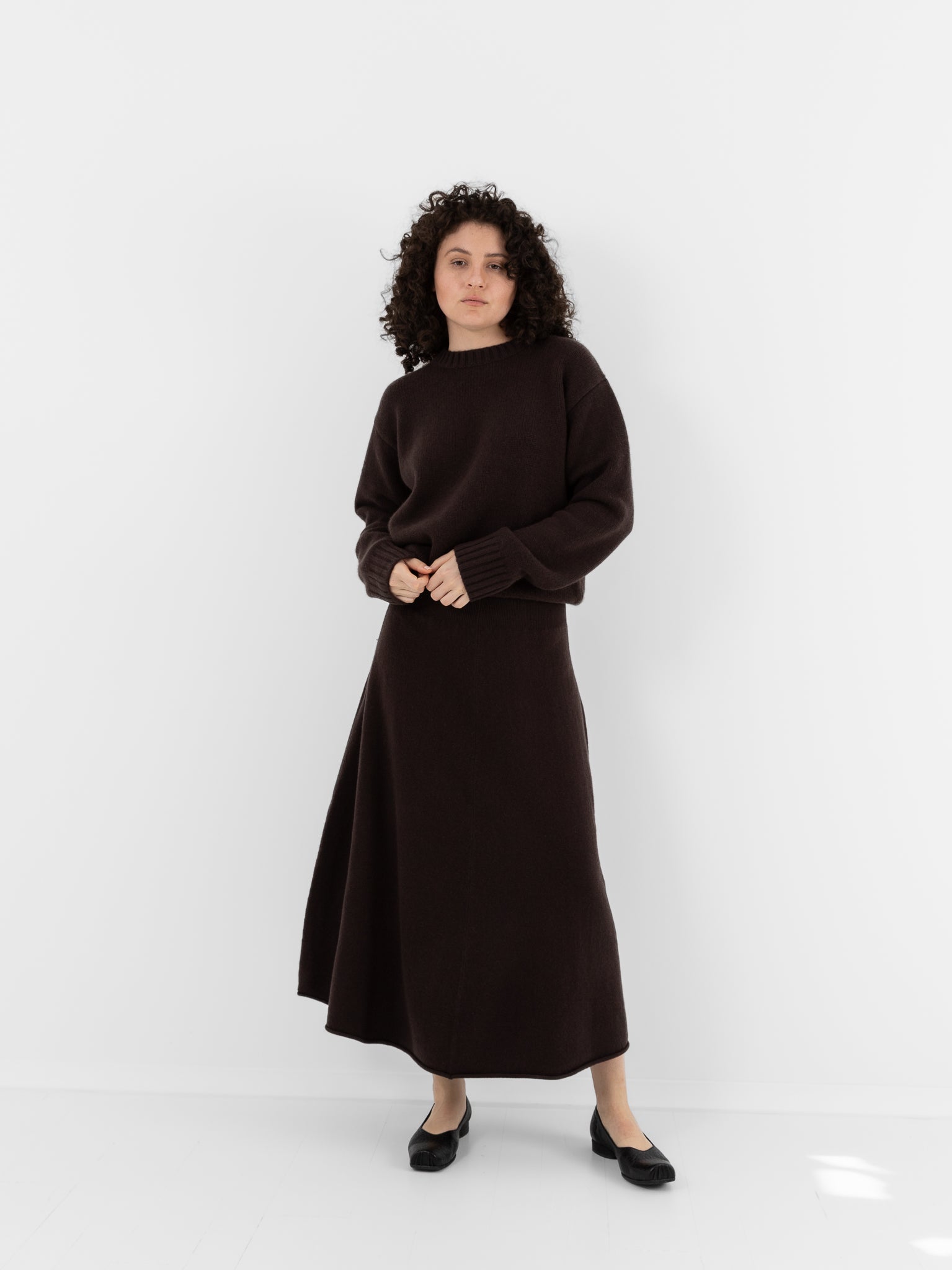 Extreme Cashmere n°388 Ease Skirt in Dark Brown - EXTREME CASHMERE at Worthwhile - shop SKIRT