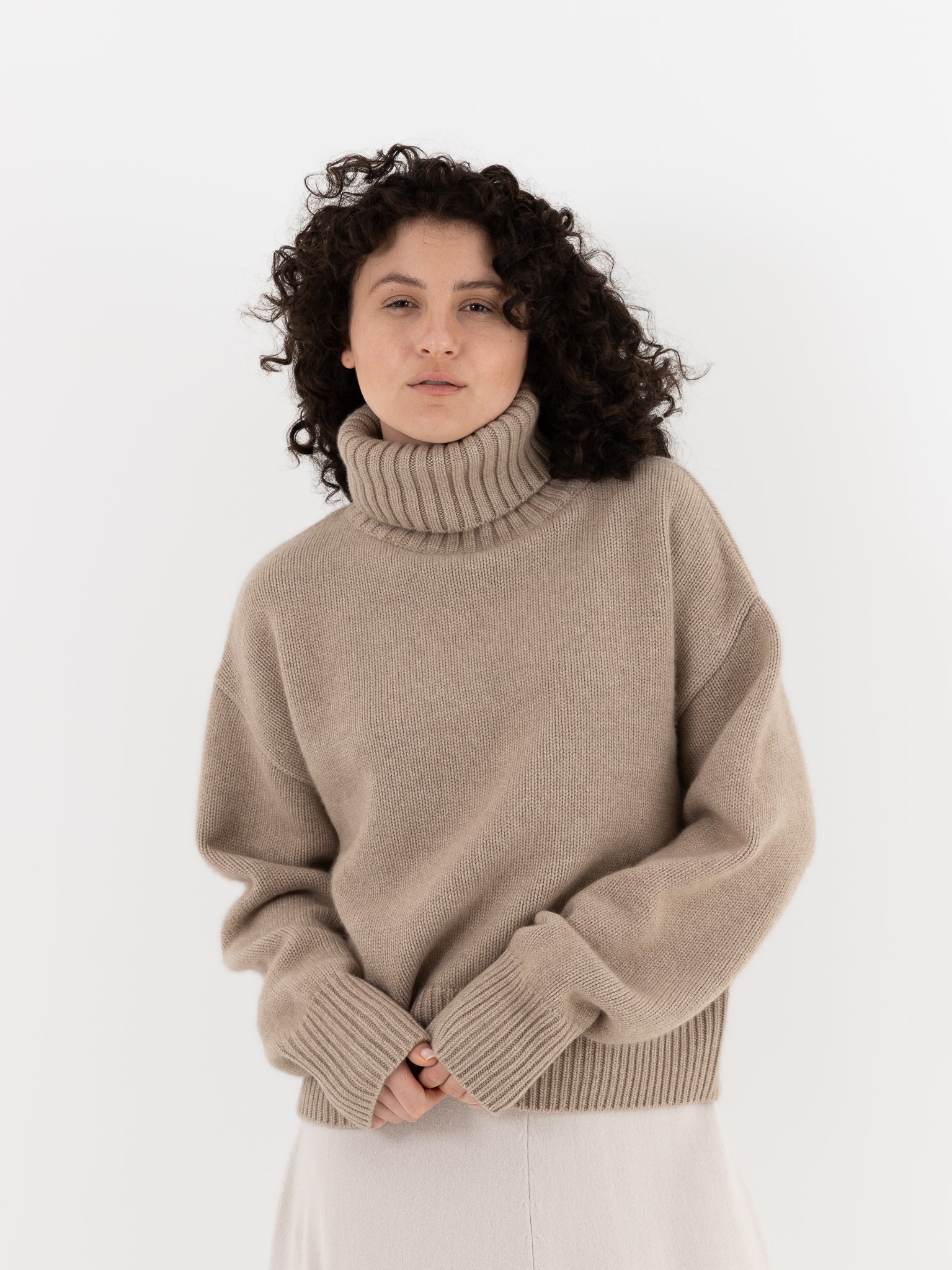 Extreme Cashmere n°434 Crop Xtra Turtleneck in Oat - EXTREME CASHMERE at Worthwhile - shop SWEATER