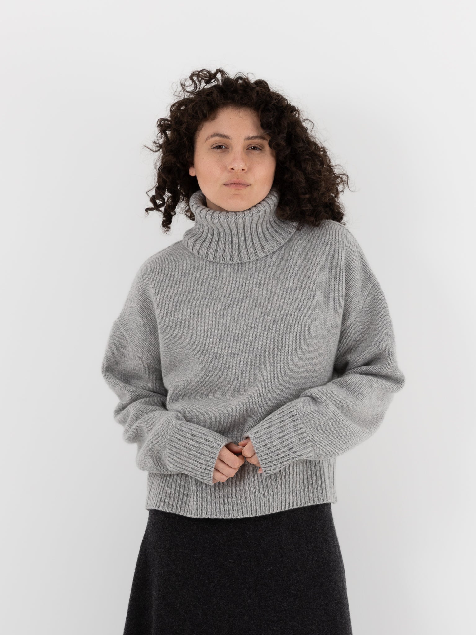 Extreme Cashmere n°434 Crop Xtra Turtleneck in Grey - EXTREME CASHMERE at Worthwhile - shop SWEATER