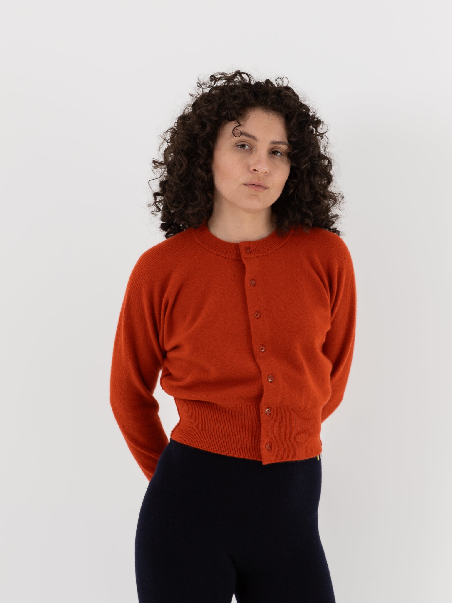 Extreme Cashmere n°257 Blouson Crop Cardigan in Dark Orange - EXTREME CASHMERE at Worthwhile - shop CARDIGAN