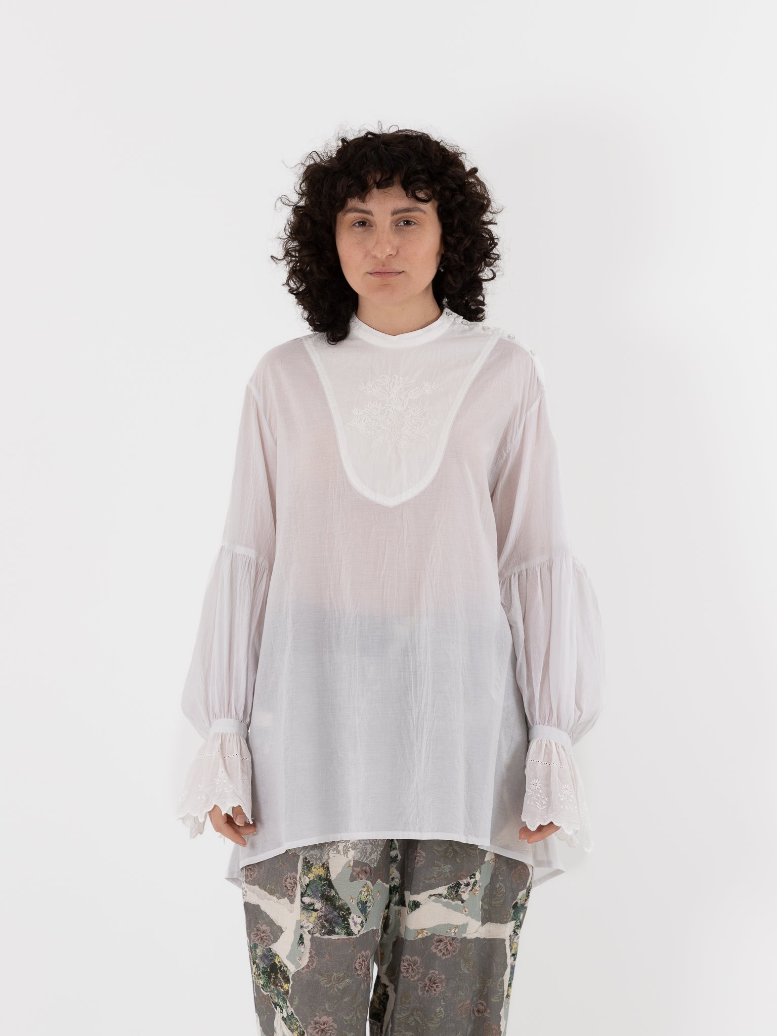 GASA Embroidered Yoke Blouse in Antique White - GASA at Worthwhile - shop TOP