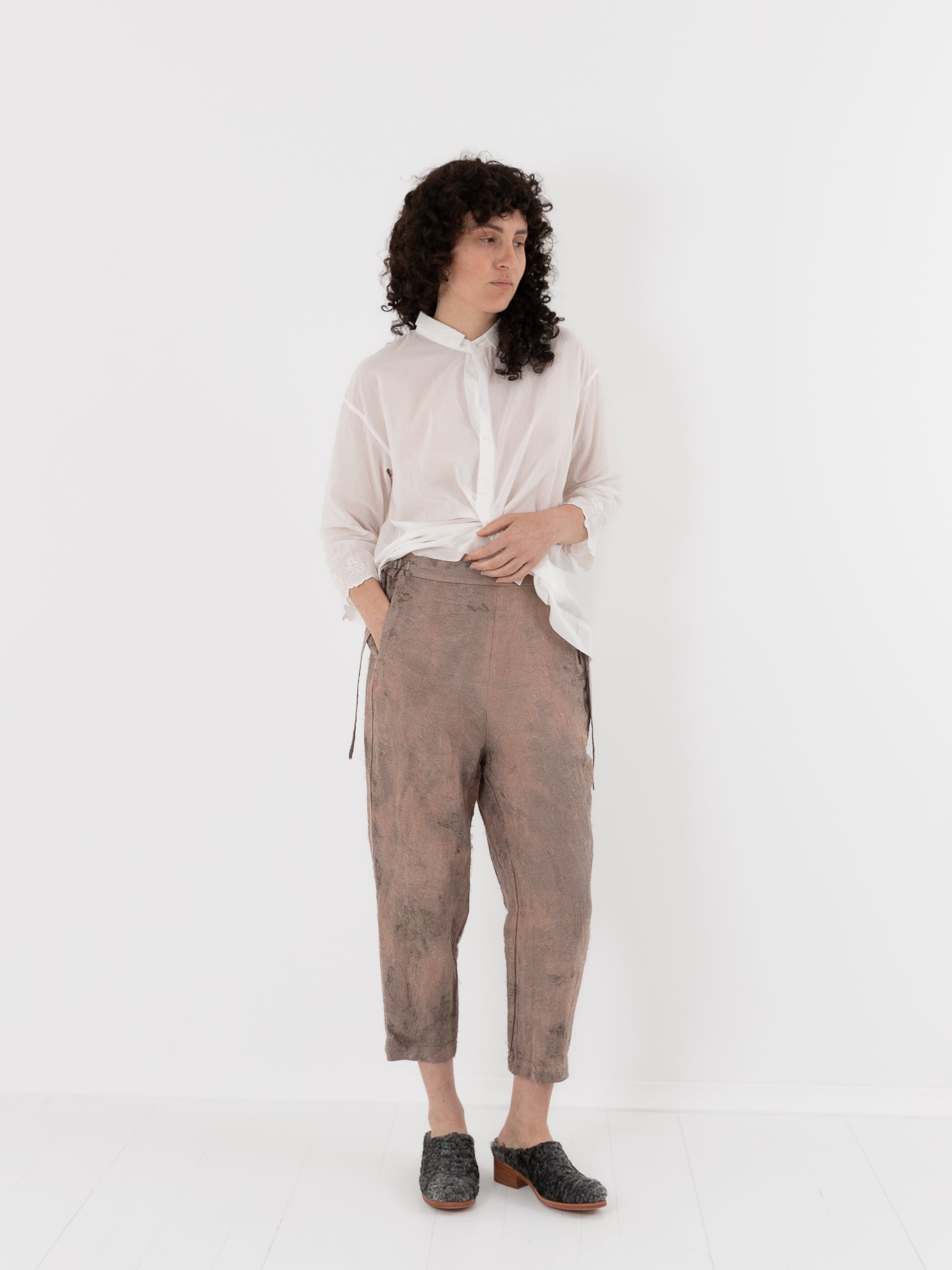 GASA Plant Printed Slim Pants in Terracotta Beige - GASA at Worthwhile - shop PANT