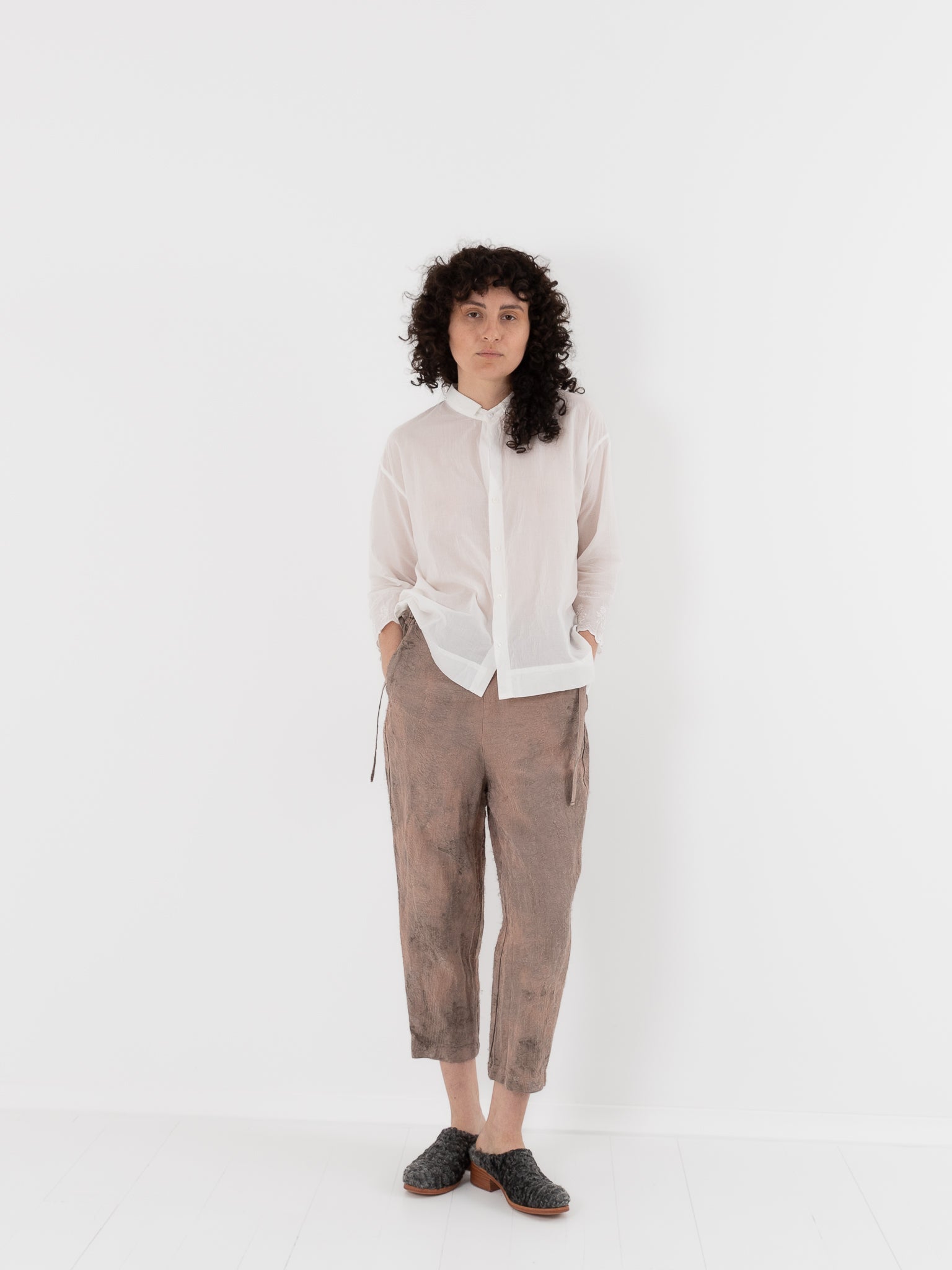 GASA Plant Printed Slim Pants in Terracotta Beige - GASA at Worthwhile - shop PANT