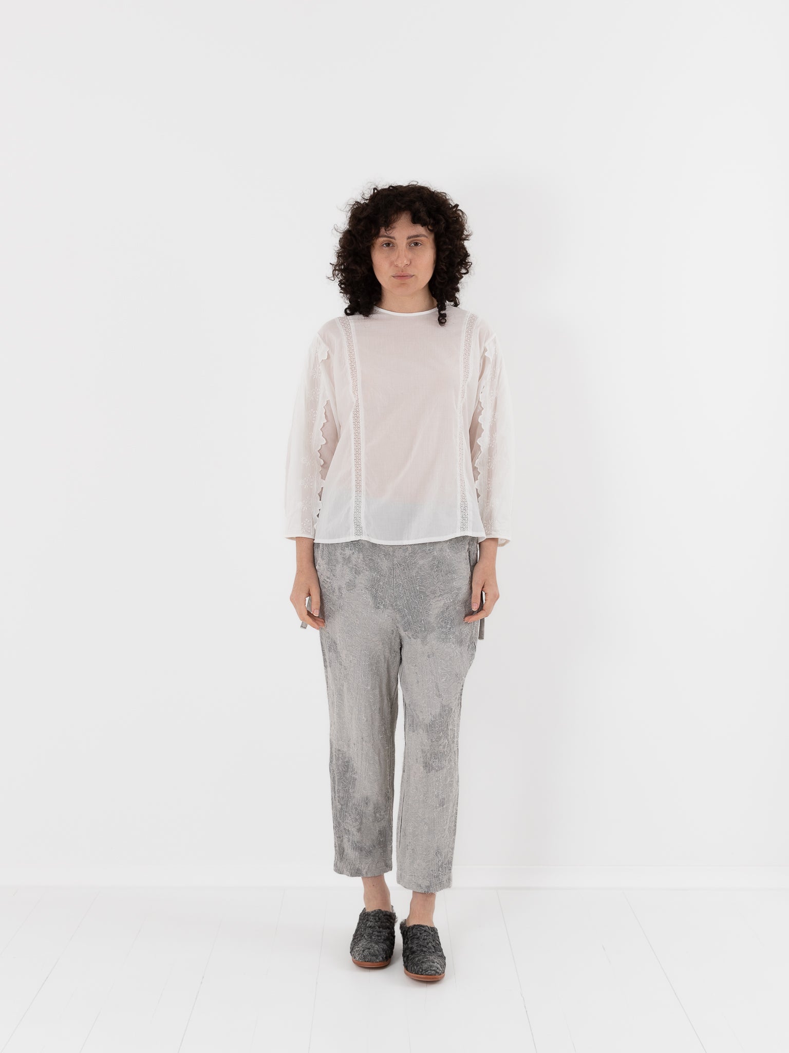 GASA Plant Printed Slim Pants in White Powder & Ink - GASA at Worthwhile - shop PANT
