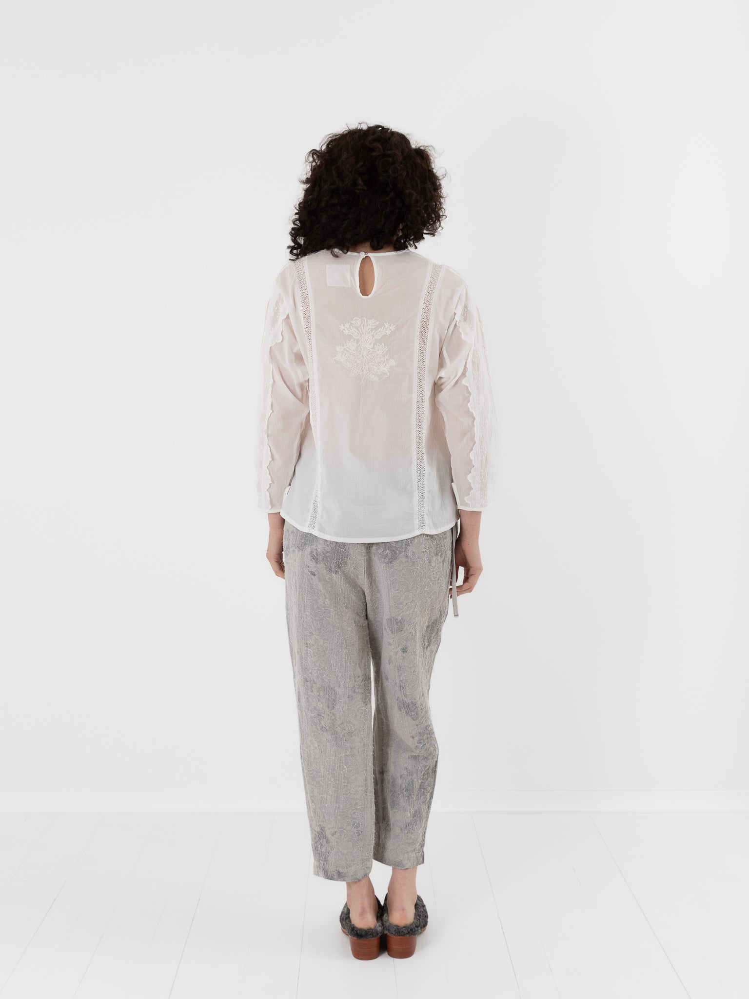 GASA Plant Printed Slim Pants in White Powder & Ink - GASA at Worthwhile - shop PANT