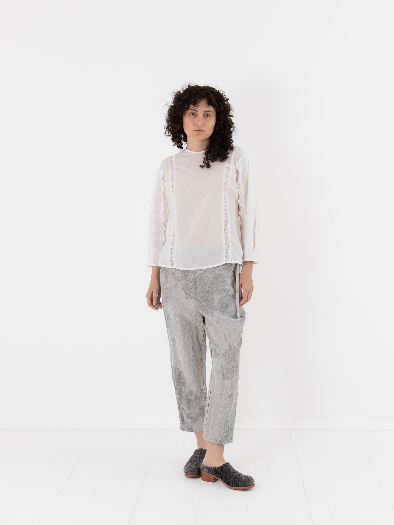 GASA Plant Printed Slim Pants in White Powder & Ink - GASA at Worthwhile - shop PANT