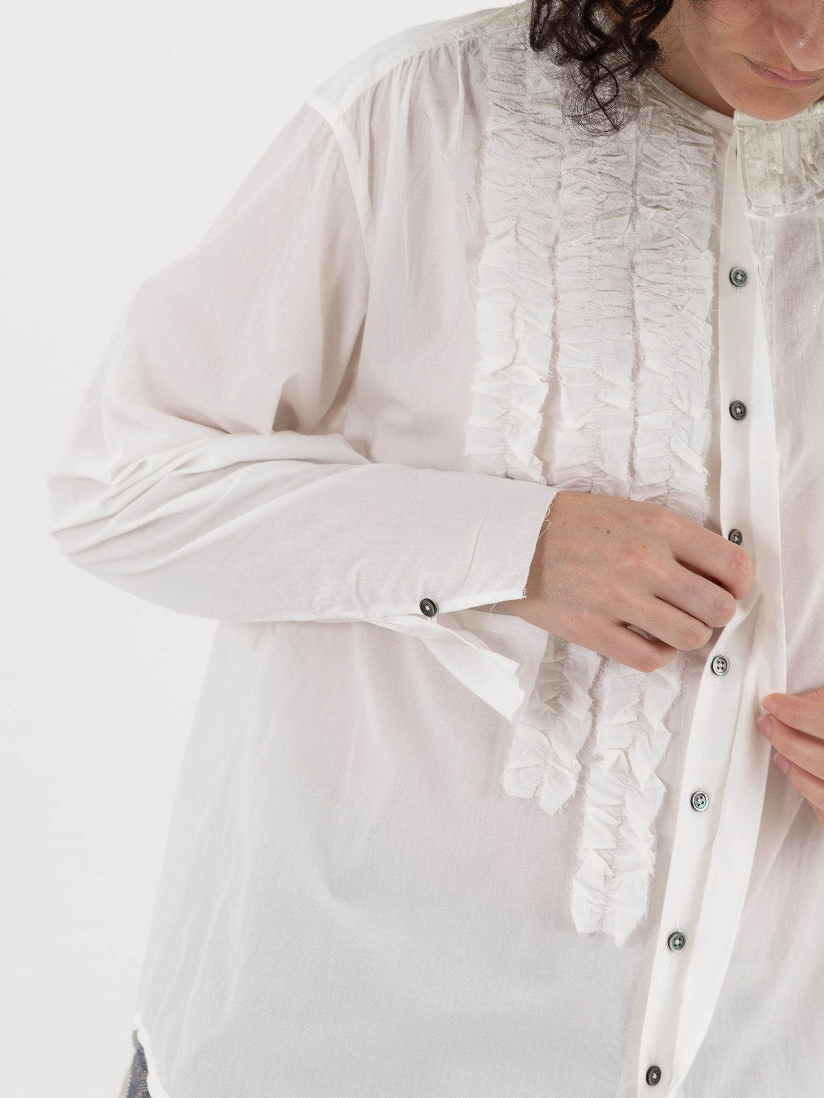 GASA Frill Shirt in White x Platinum - GASA at Worthwhile - shop TOP