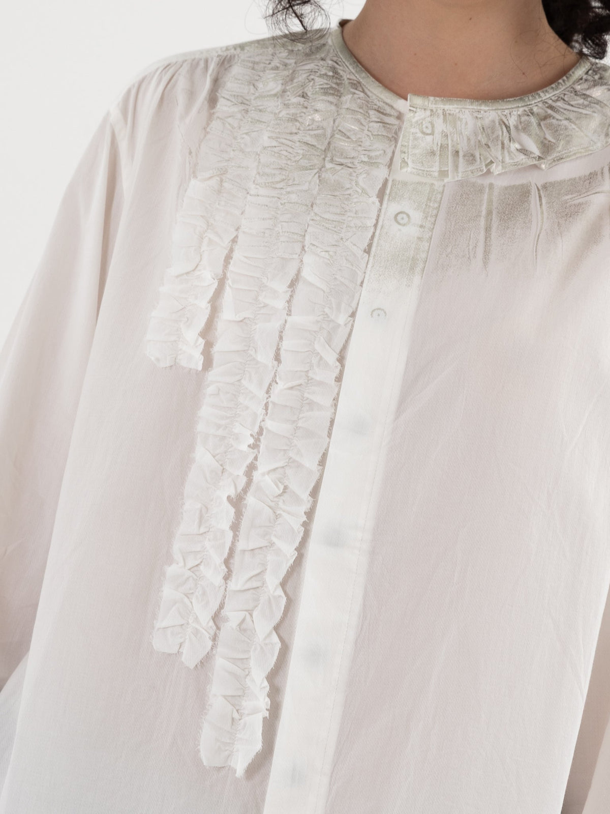 GASA Frill Shirt in White x Platinum - GASA at Worthwhile - shop TOP