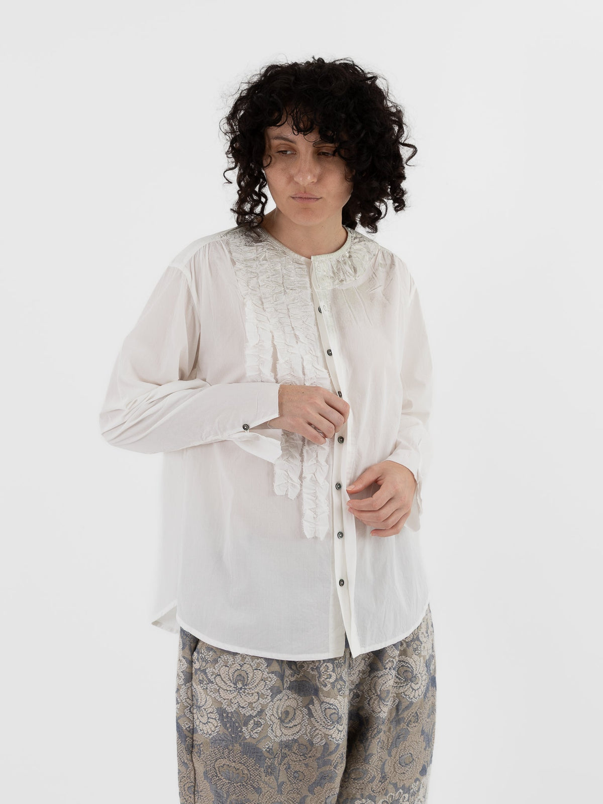 GASA Frill Shirt in White x Platinum - GASA at Worthwhile - shop TOP
