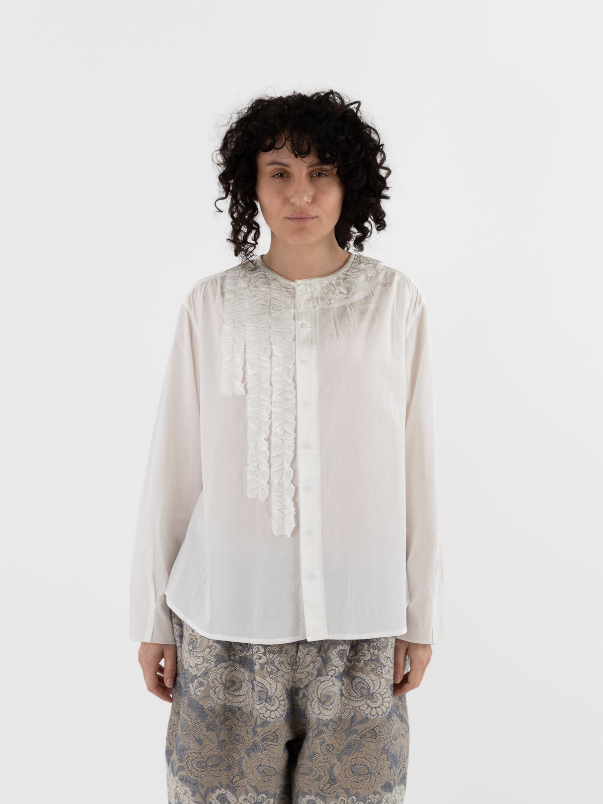 GASA Frill Shirt in White x Platinum - GASA at Worthwhile - shop TOP