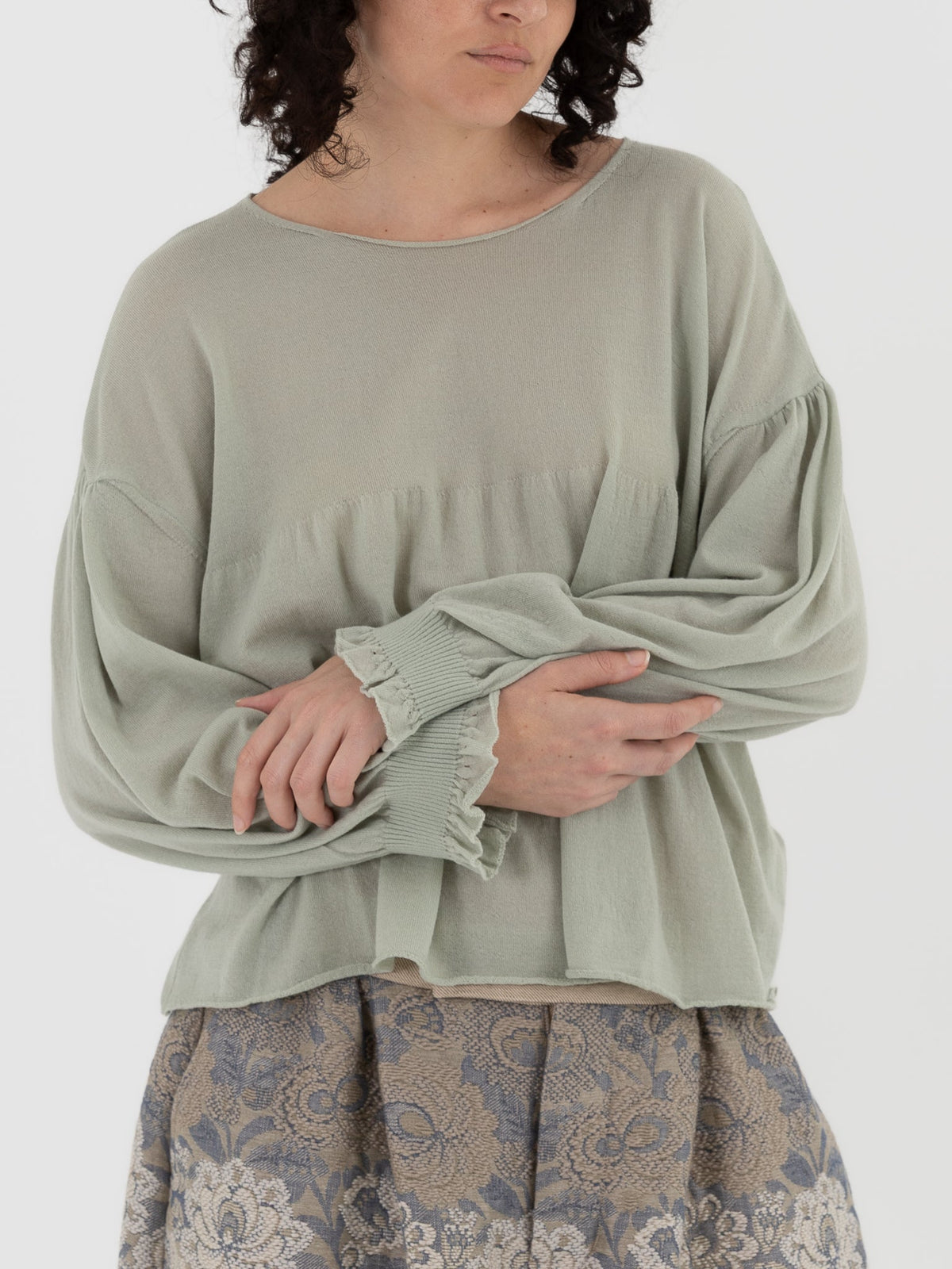 GASA Gathered Sleeve Sweater in Pale Green - GASA at Worthwhile - shop TOP