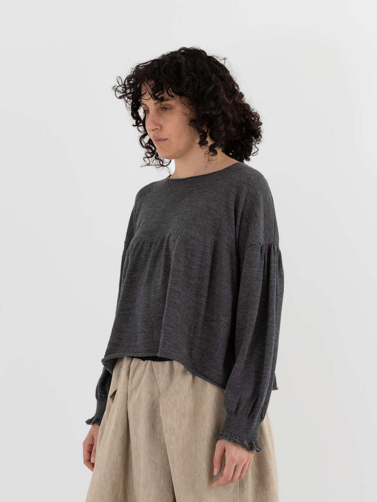 GASA Gathered Sleeve Sweater in Top Gray - GASA at Worthwhile - shop TOP