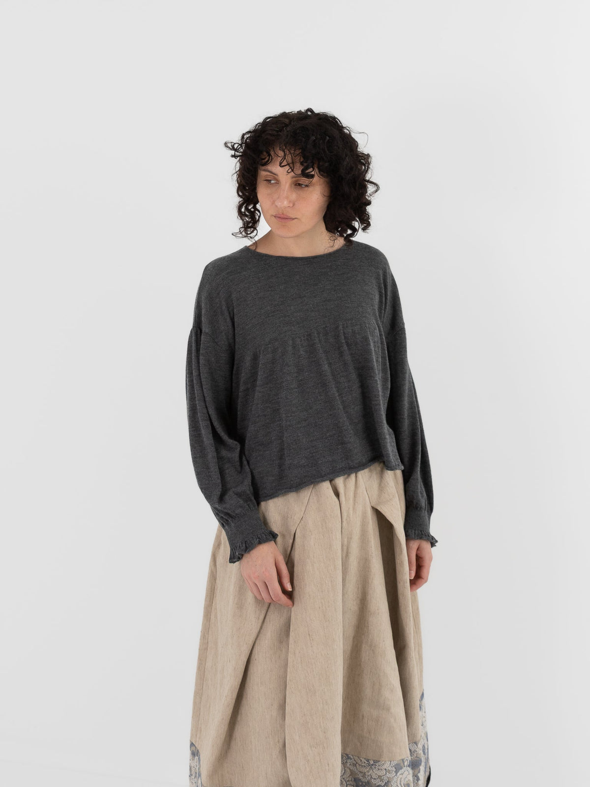 GASA Gathered Sleeve Sweater in Top Gray - GASA at Worthwhile - shop TOP
