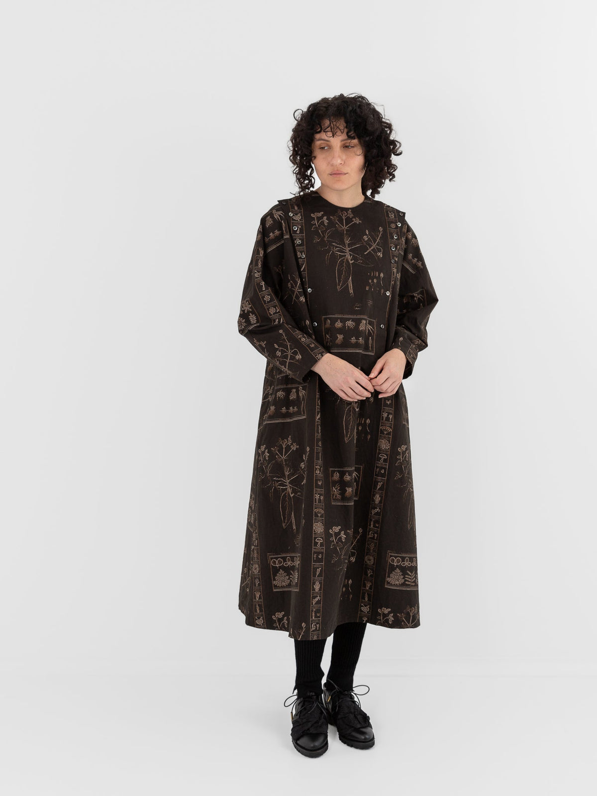 GASA Open Yoke Dress in Dark Brown x Beige - GASA at Worthwhile - shop DRESS