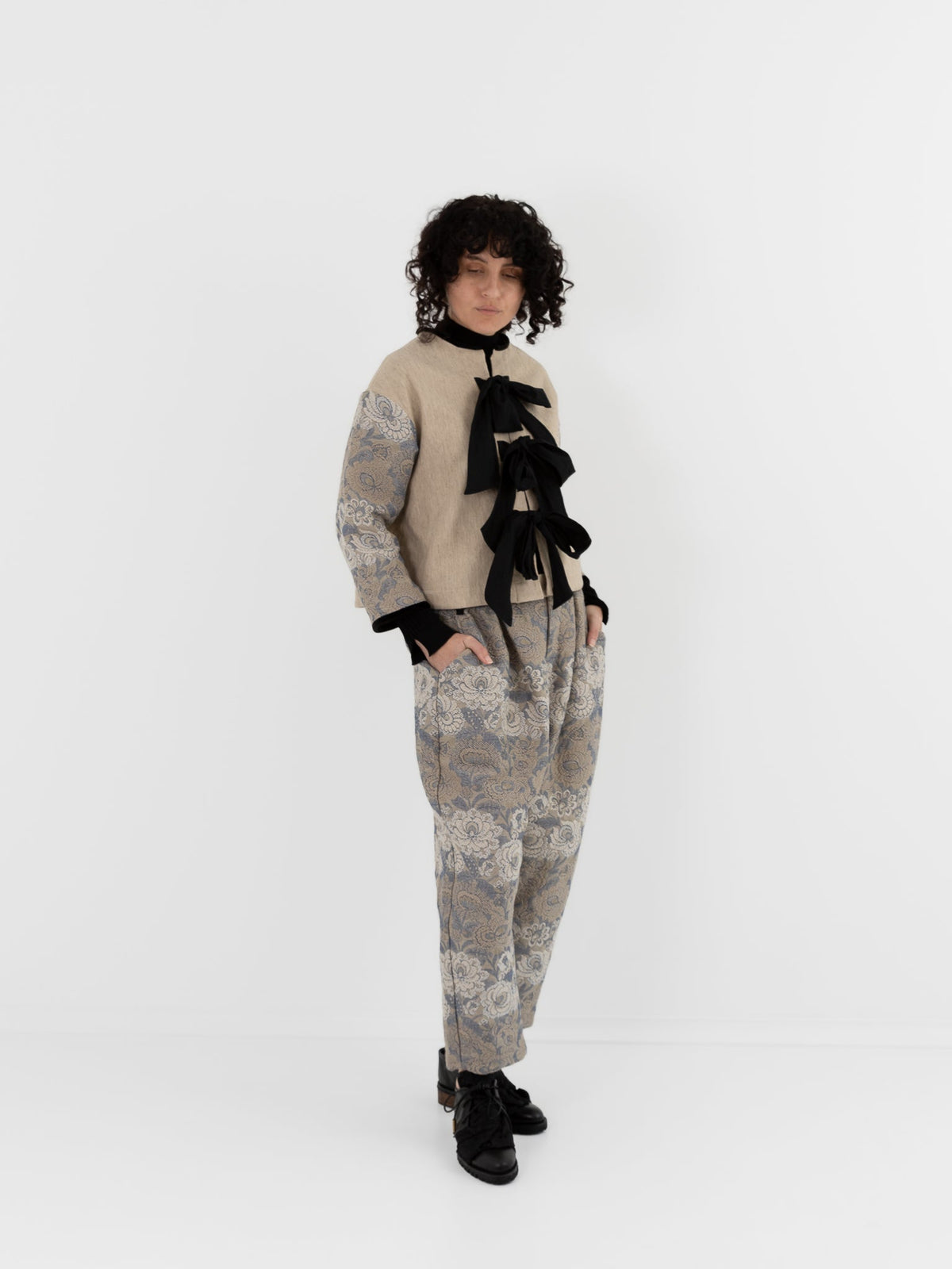 GASA Ribbon Jacket in Beige Flower - GASA at Worthwhile - shop JACKET