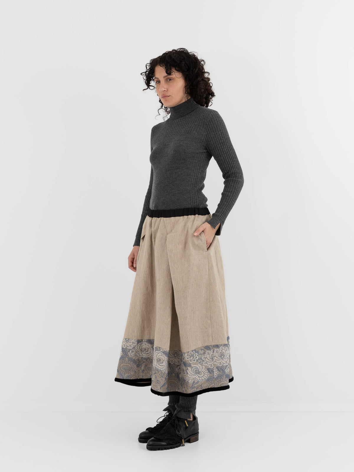GASA Tucked Skirt in Beige Flower - GASA at Worthwhile - shop SKIRT