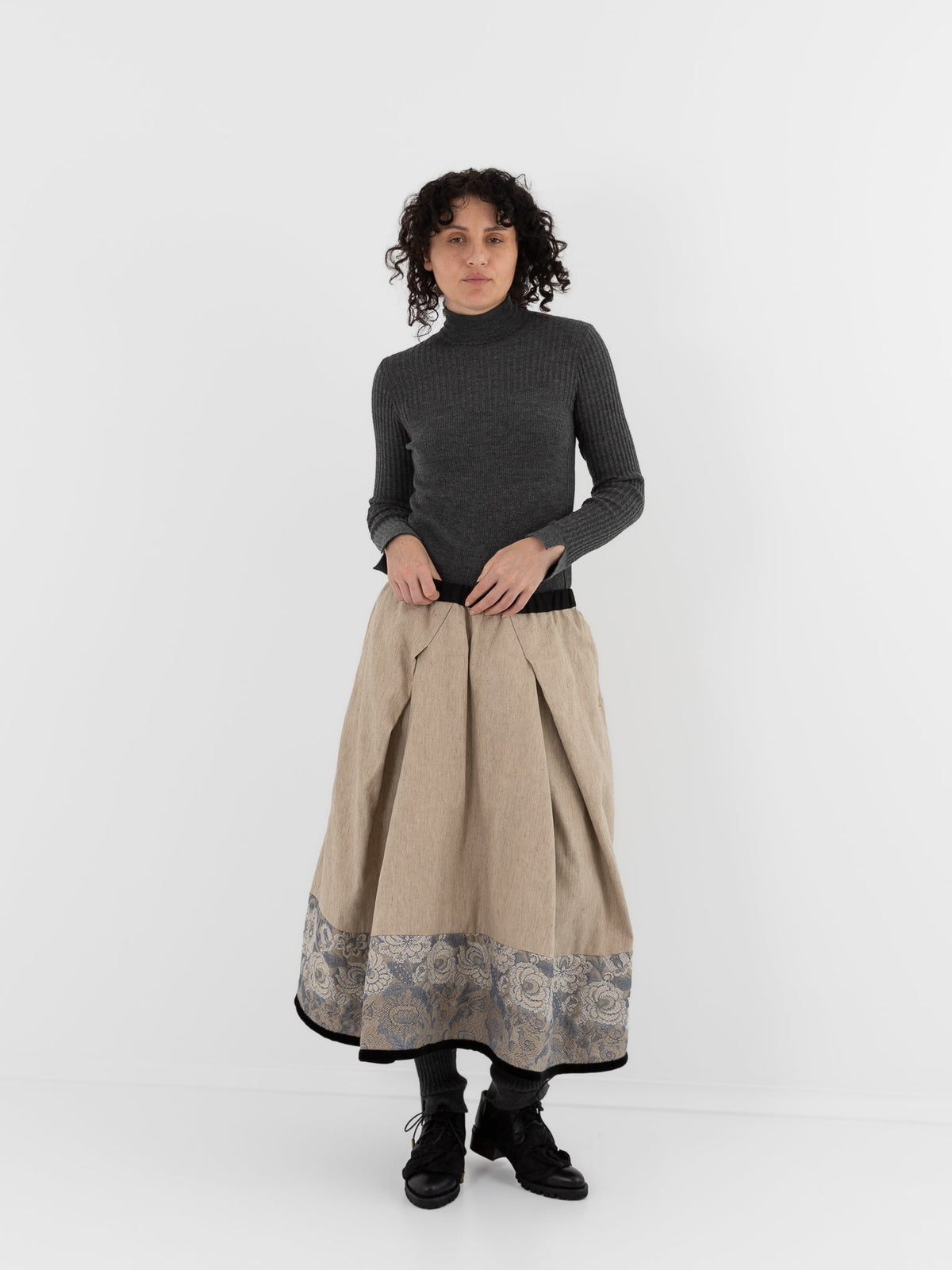 GASA Tucked Skirt in Beige Flower - GASA at Worthwhile - shop SKIRT