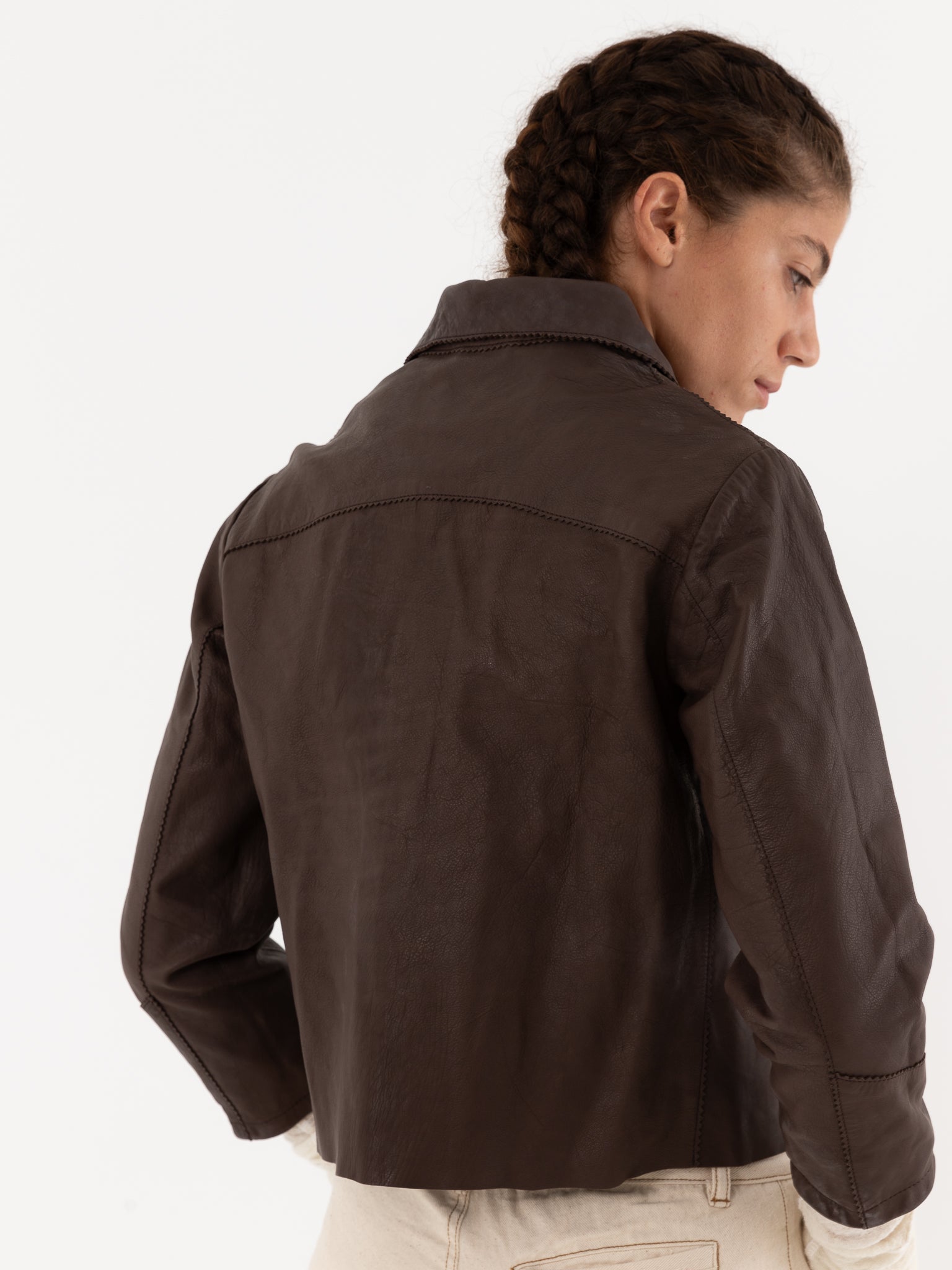 Hazel Brown Little Leather Jacket in Chocolate Brown - HAZEL BROWN at Worthwhile - shop JACKET