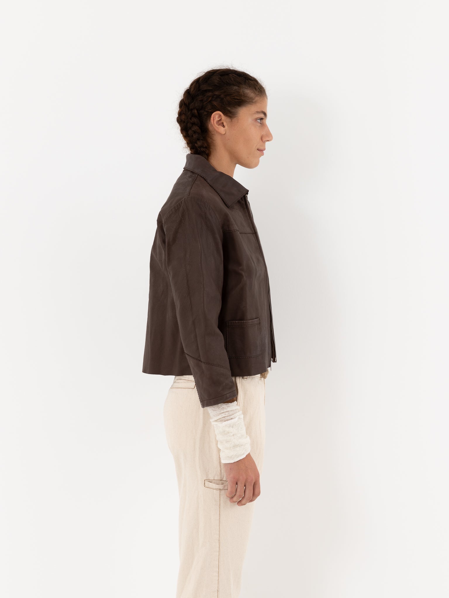Hazel Brown Little Leather Jacket in Chocolate Brown - HAZEL BROWN at Worthwhile - shop JACKET
