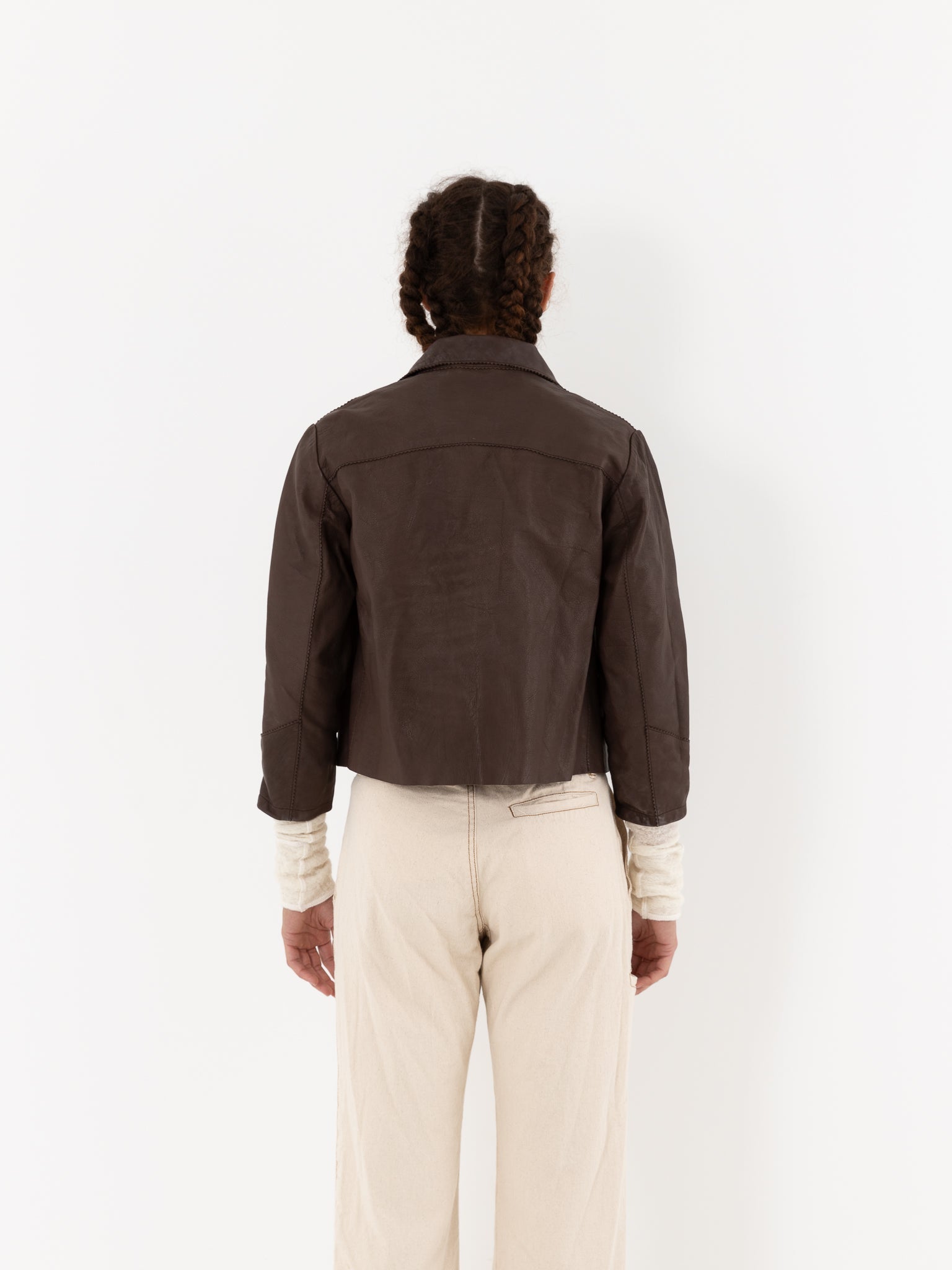 Hazel Brown Little Leather Jacket in Chocolate Brown - HAZEL BROWN at Worthwhile - shop JACKET