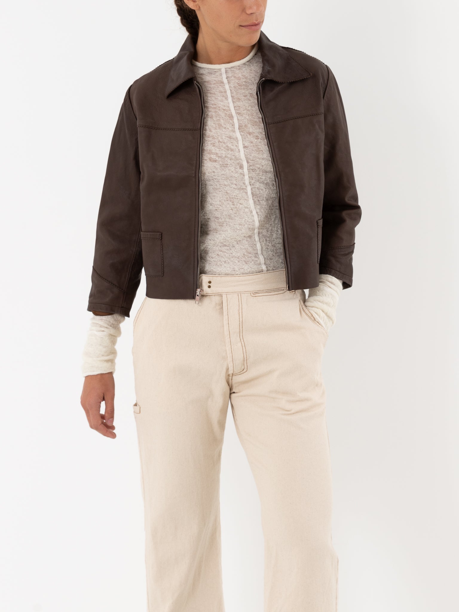 Hazel Brown Little Leather Jacket in Chocolate Brown - HAZEL BROWN at Worthwhile - shop JACKET