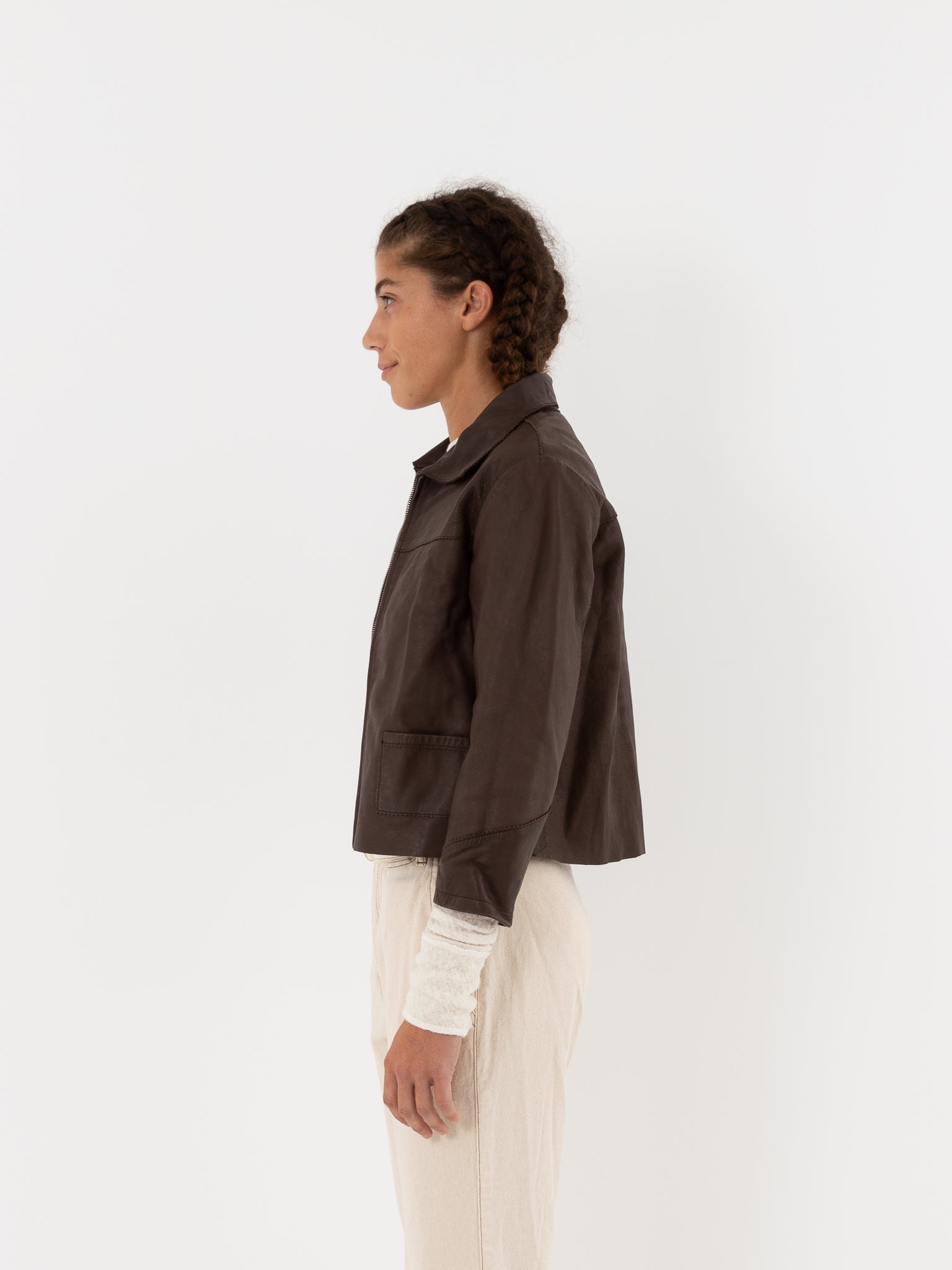 Hazel Brown Little Leather Jacket in Chocolate Brown - HAZEL BROWN at Worthwhile - shop JACKET