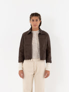 Hazel Brown Little Leather Jacket in Chocolate Brown - HAZEL BROWN at Worthwhile - shop JACKET