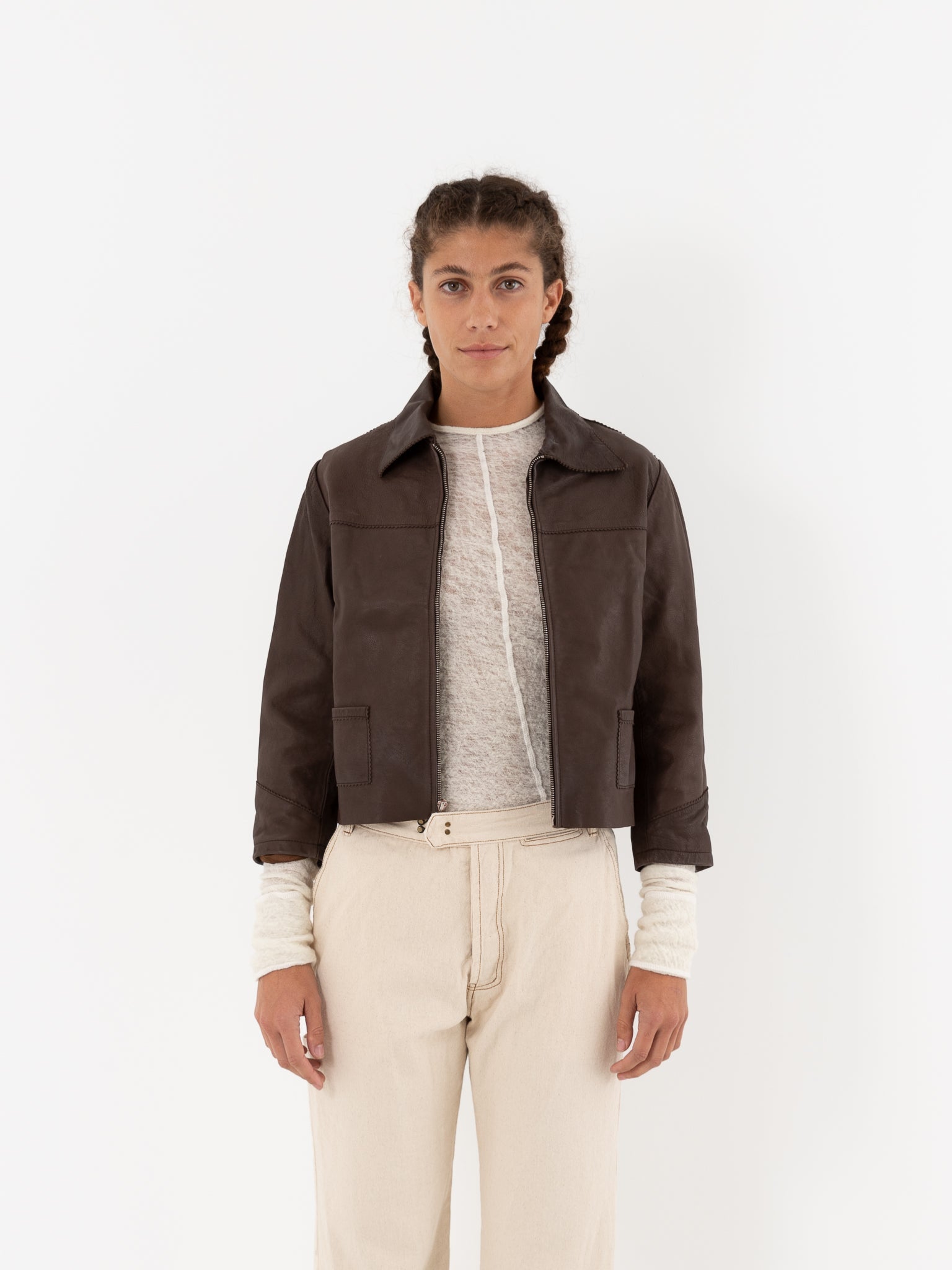 Hazel Brown Little Leather Jacket in Chocolate Brown - HAZEL BROWN at Worthwhile - shop JACKET