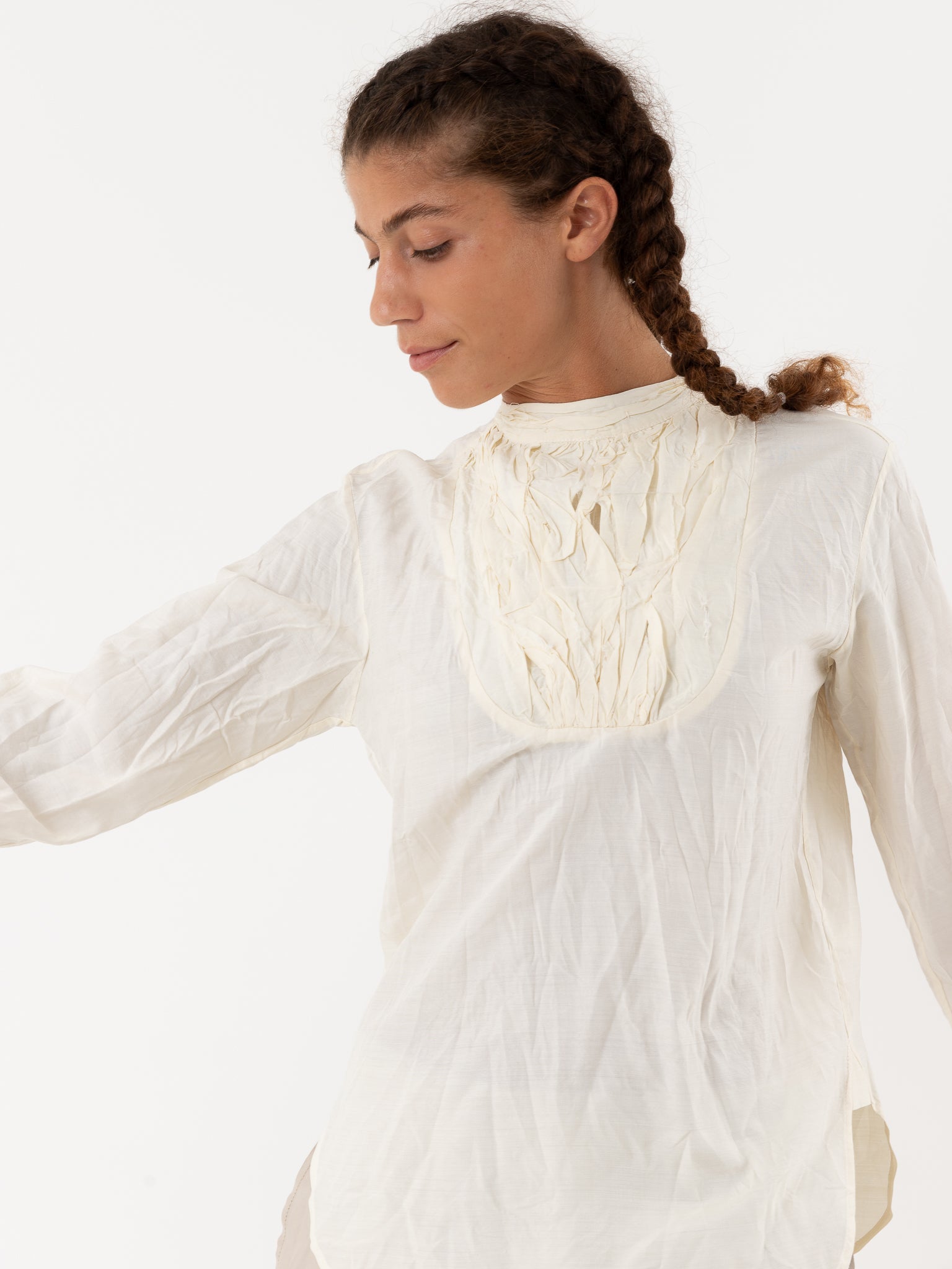Hazel Brown Tattered Yoke Blouse in Ivory - HAZEL BROWN at Worthwhile - shop TOP