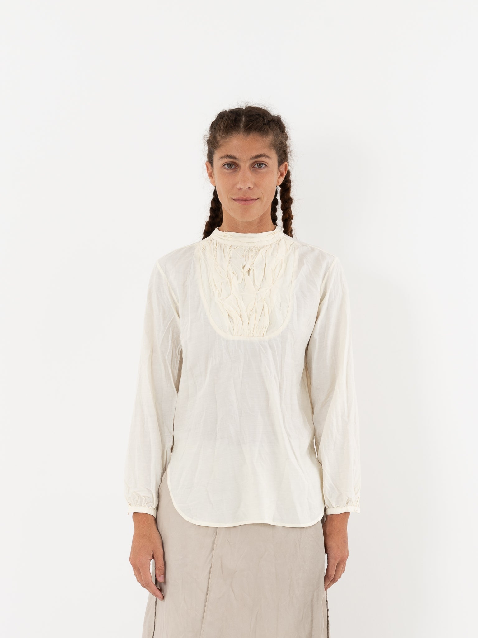 Hazel Brown Tattered Yoke Blouse in Ivory - HAZEL BROWN at Worthwhile - shop TOP