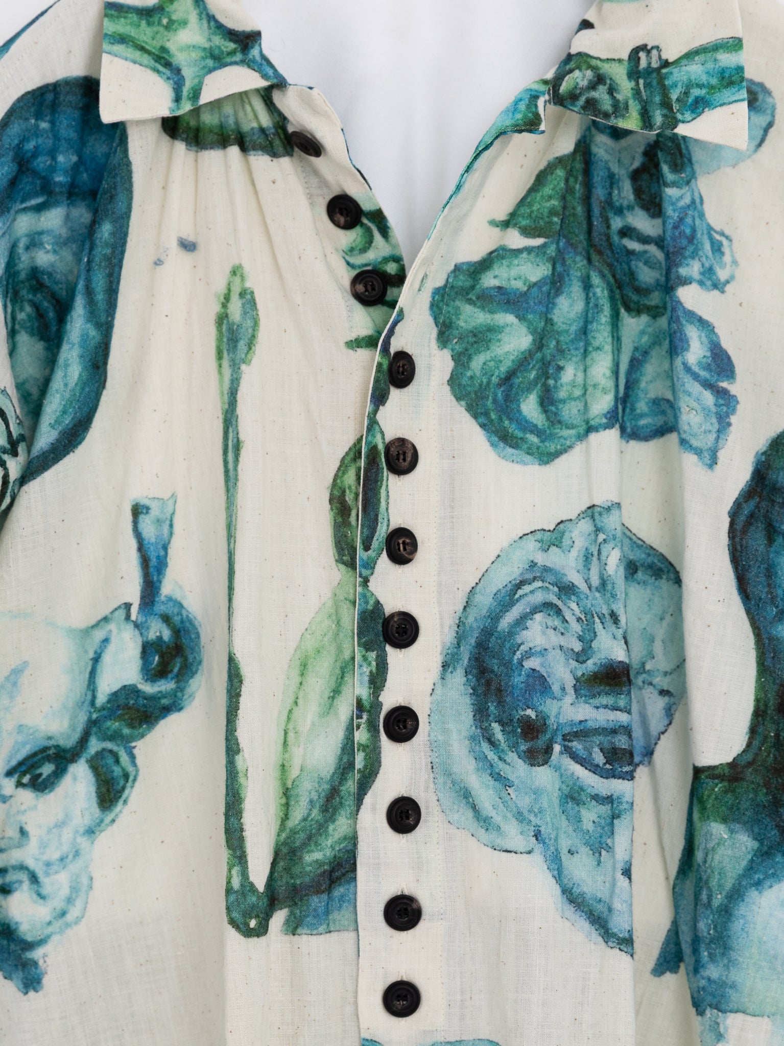 John Alexander Skelton Thespian Pleated Shirt in Cream, Green, & Blue - JOHN ALEXANDER SKELTON at Worthwhile - shop TOP