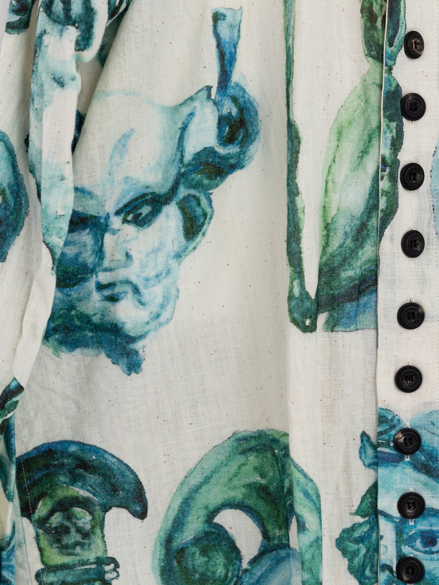 John Alexander Skelton Thespian Pleated Shirt in Cream, Green, & Blue - JOHN ALEXANDER SKELTON at Worthwhile - shop TOP