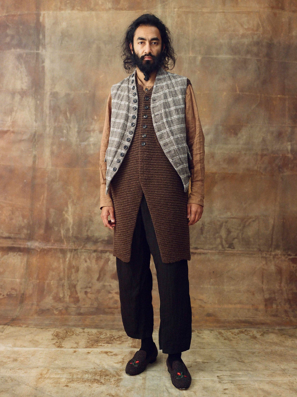 John Alexander Skelton Heavy Stitch Long Waistcoat in Brown - JOHN ALEXANDER SKELTON at Worthwhile - shop VEST