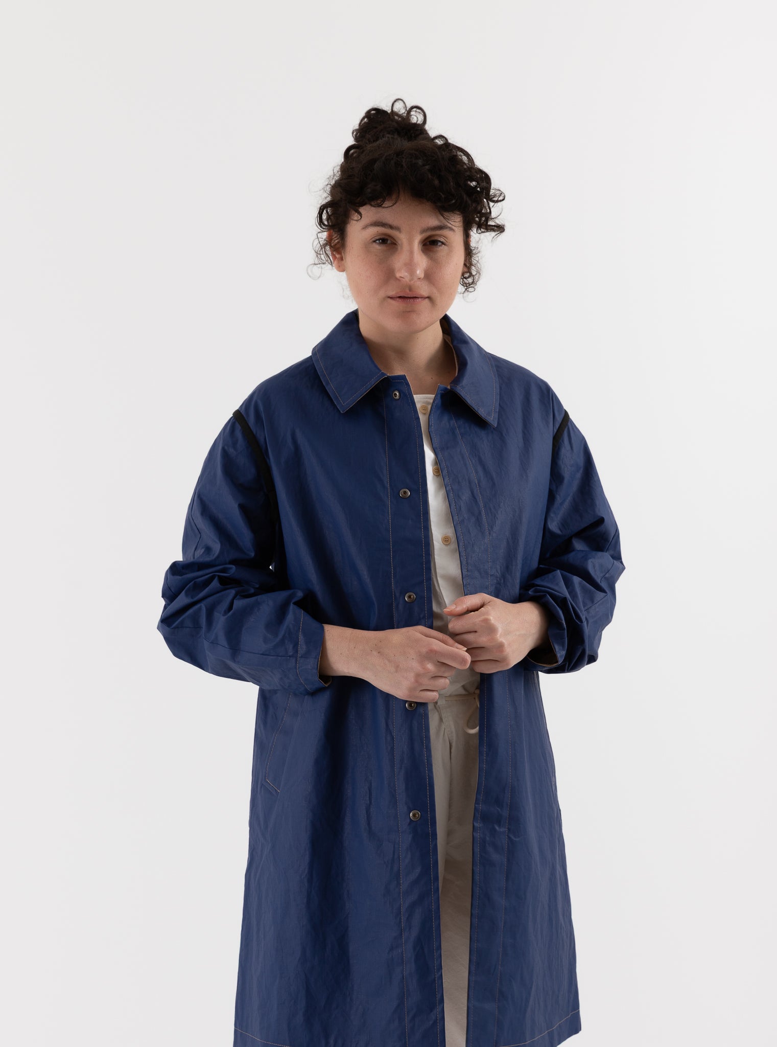 Konrad Joseph Reversible Coated Linen Coat in Natural & Delft - KONRAD at Worthwhile - shop COAT