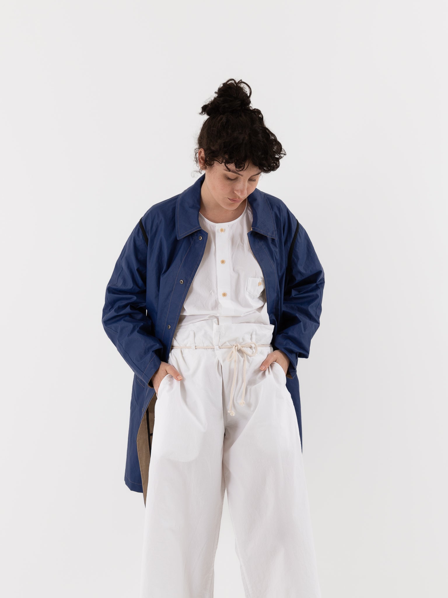 Konrad Joseph Reversible Coated Linen Coat in Natural & Delft - KONRAD at Worthwhile - shop COAT