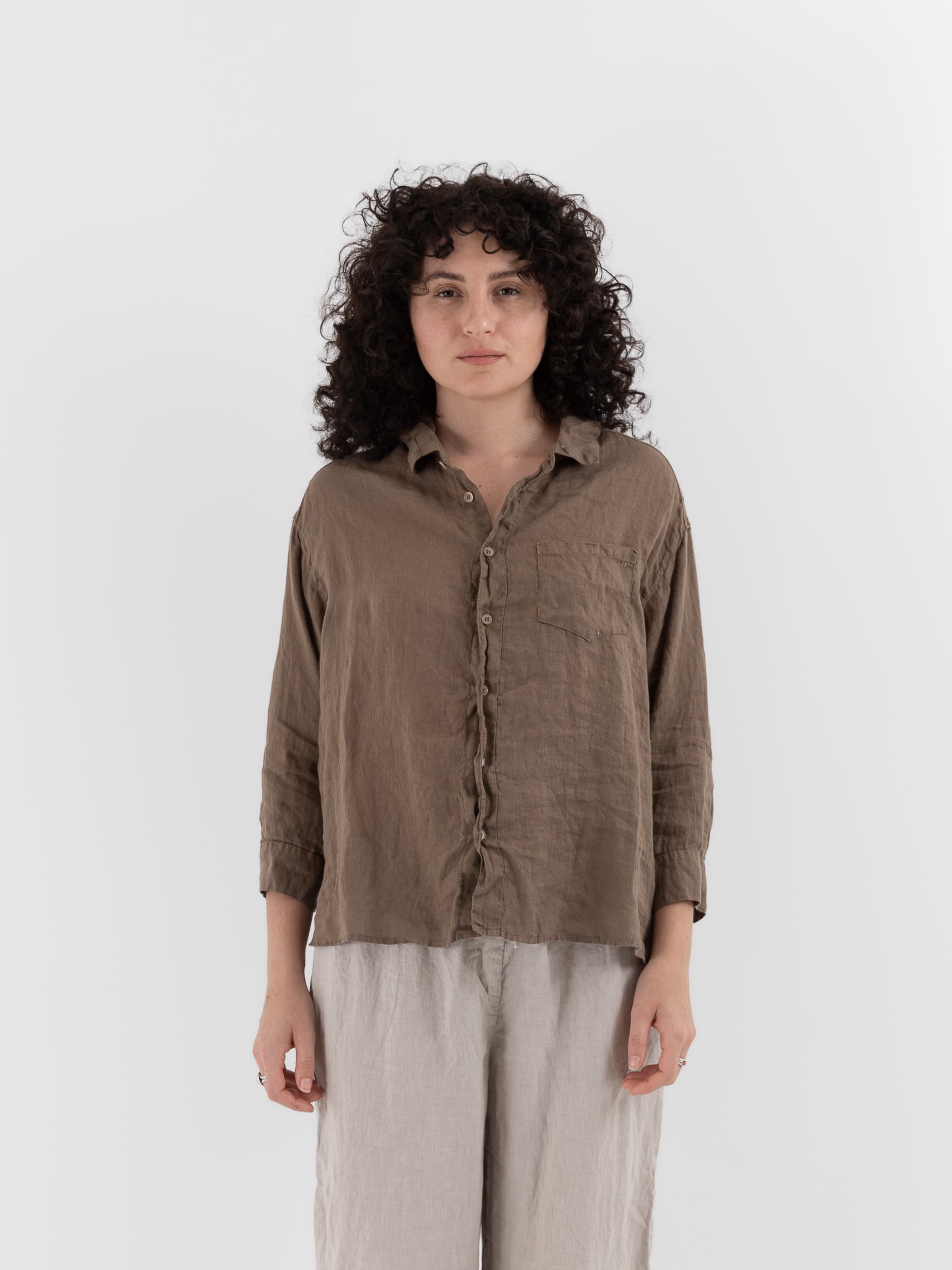 Llea Blue Aven Shirt in Bark - LLEA BLUE at Worthwhile - shop TOP