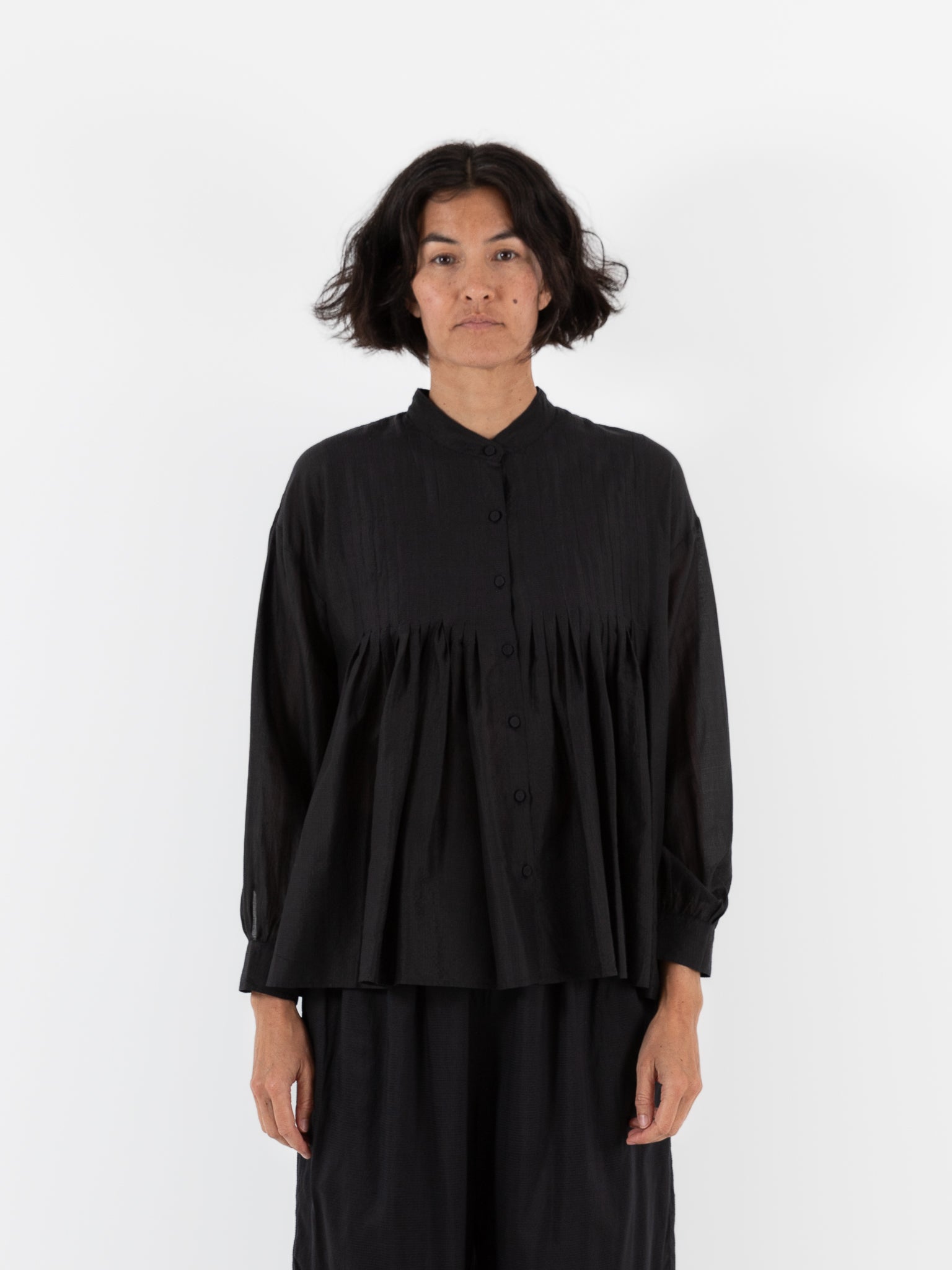 Maison de Soil Banded Collar Shirt in Black - MAISON DE SOIL at Worthwhile - shop TOP