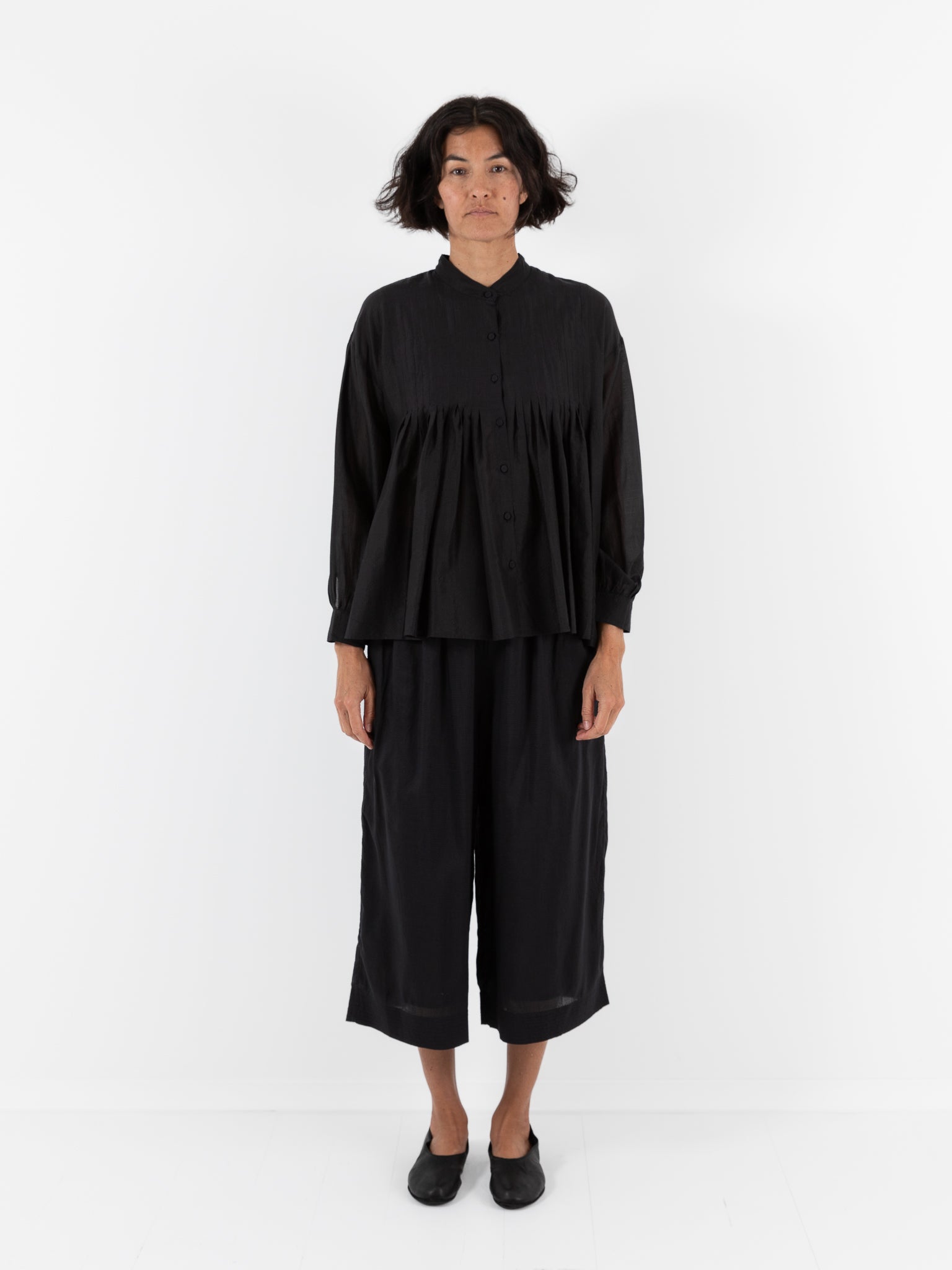 Maison de Soil Banded Collar Shirt in Black - MAISON DE SOIL at Worthwhile - shop TOP