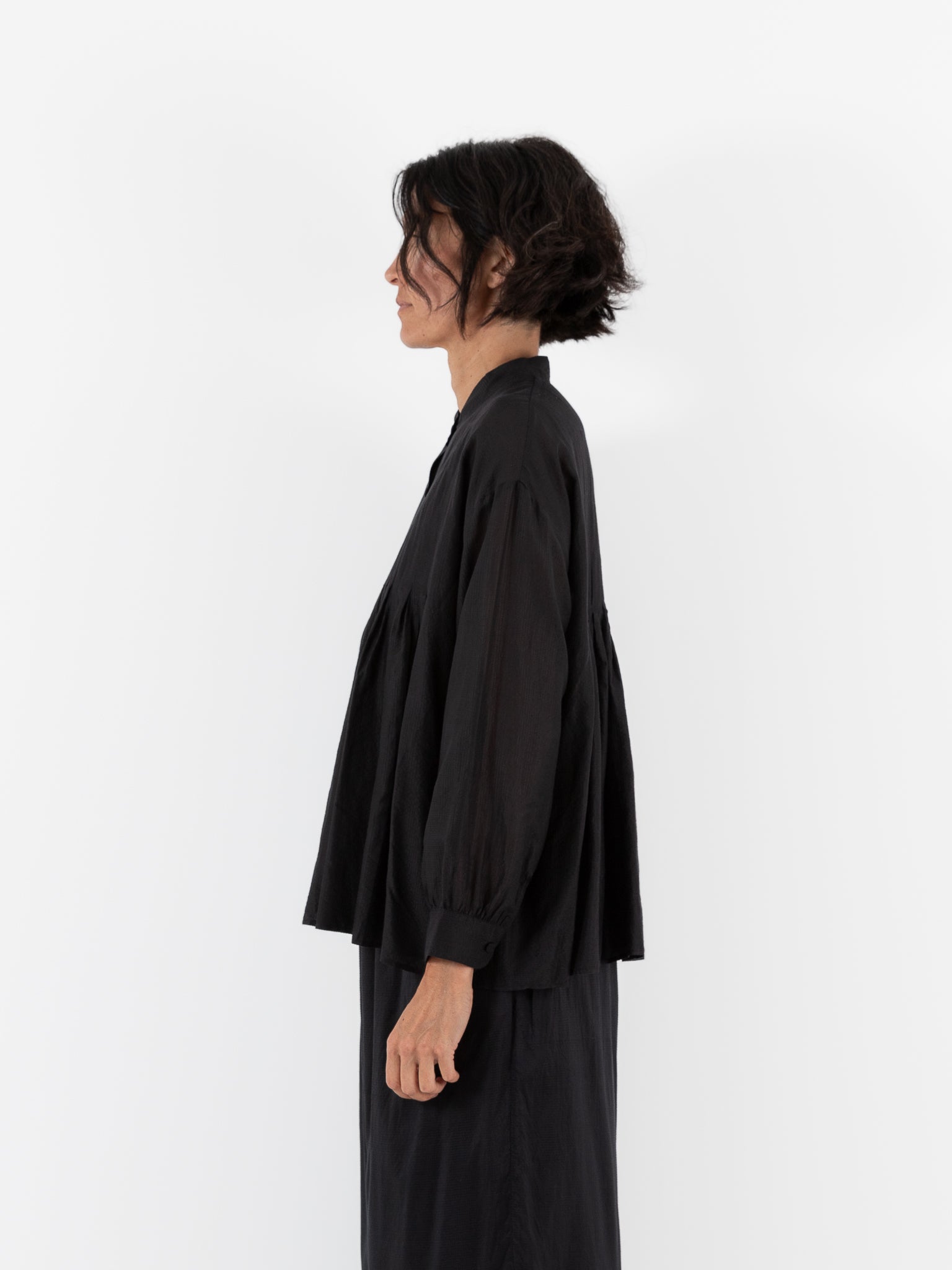 Maison de Soil Banded Collar Shirt in Black - MAISON DE SOIL at Worthwhile - shop TOP